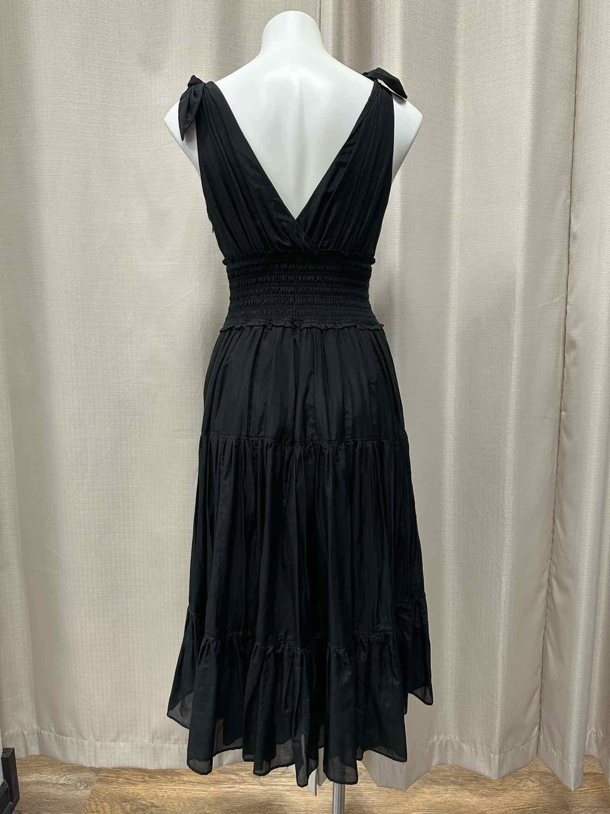 cinq a sept Silk/Linen Blend Tiered Smock Lightweight Sweetheart 0 Black Dress
