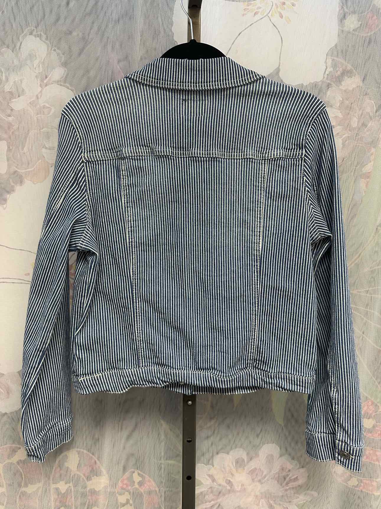 Curve Appeal Medium Vertical Striped Classic Button Down Denim Jacket