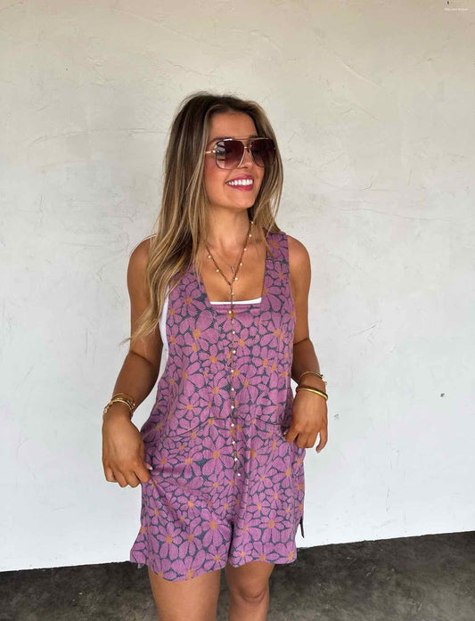 Blakeley Denim Daisies Beach Please Floral Romper