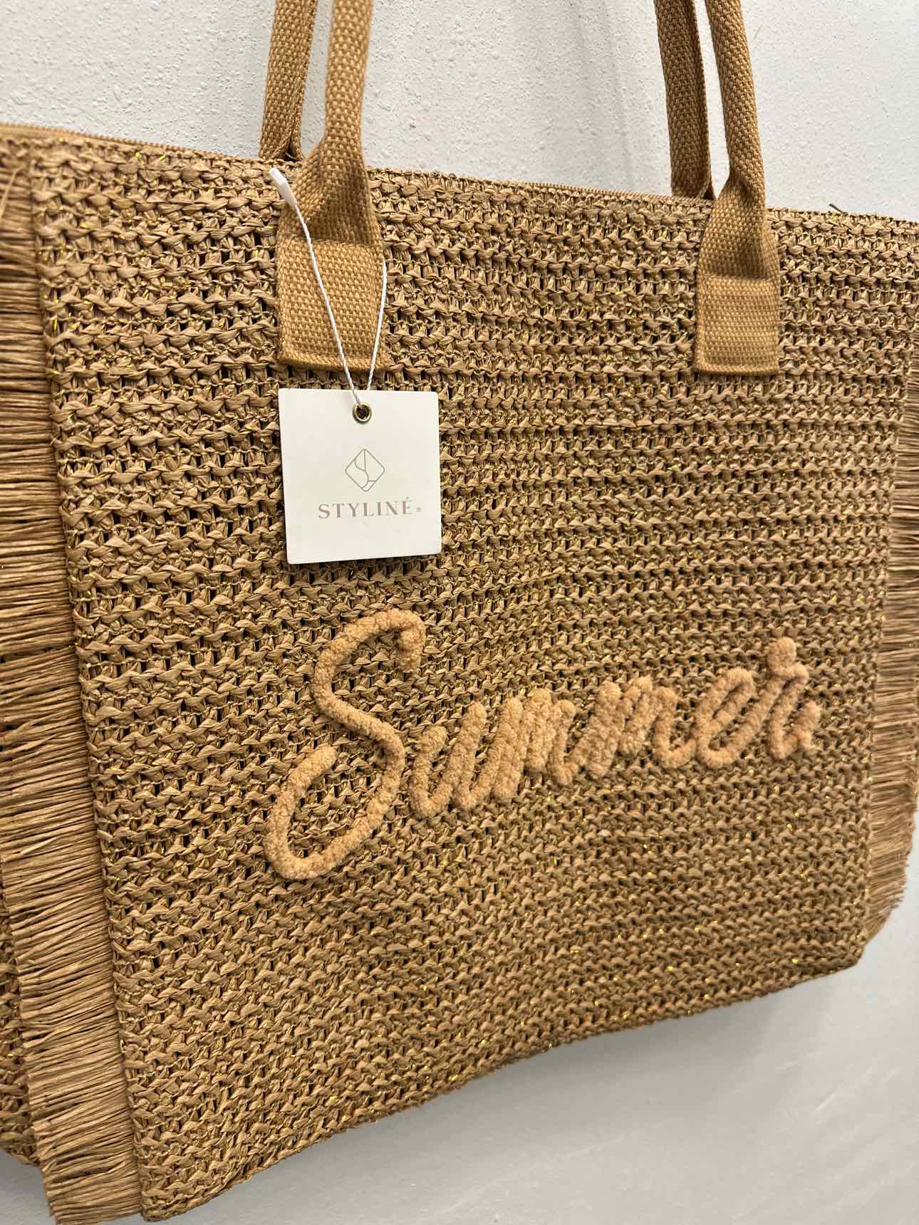 Woven Straw & Gold Lurex Summer Bag With Fringe Handbag