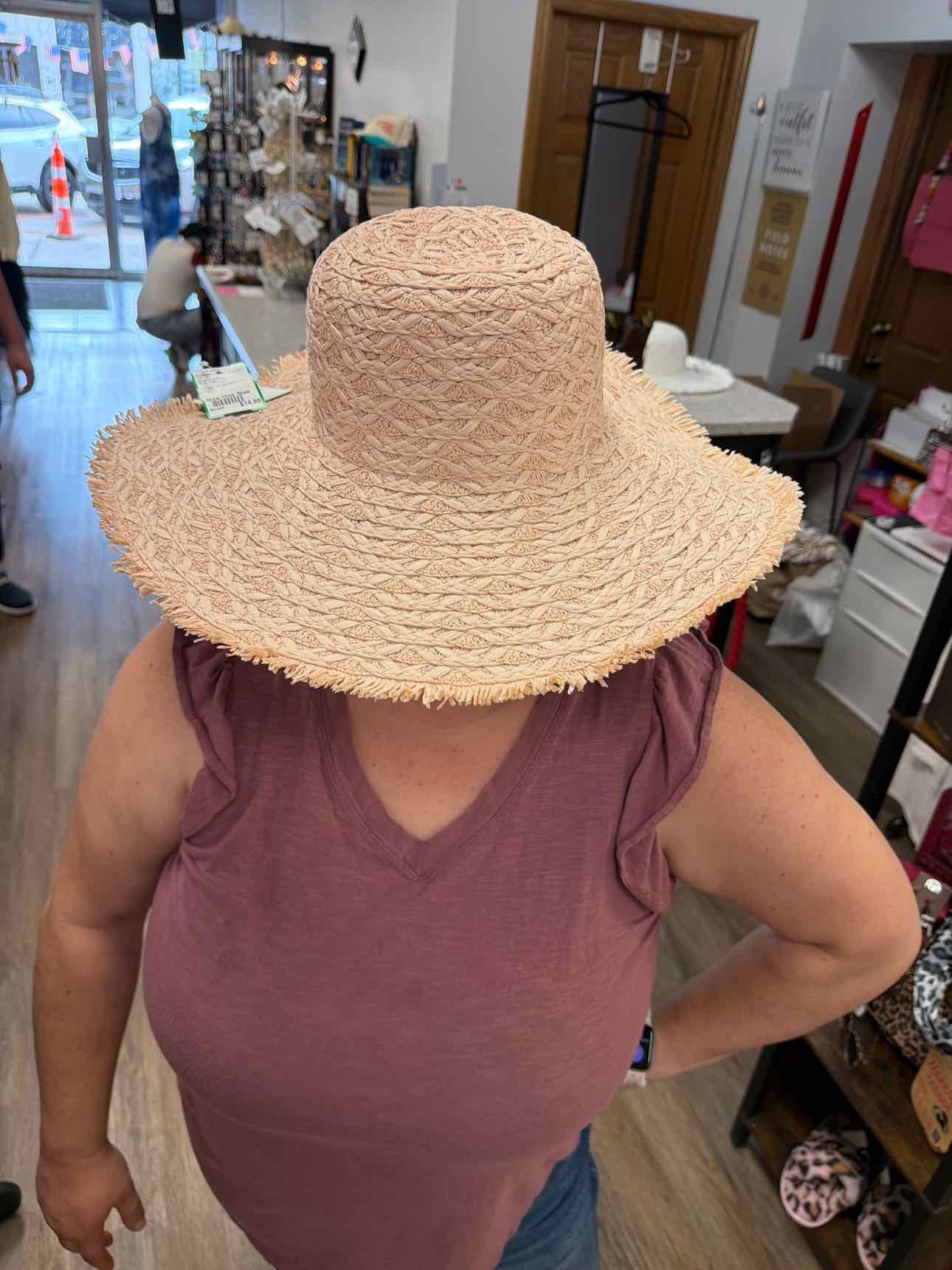 Straw Wide Brim Sun Hat Light Pink Hat NEW
