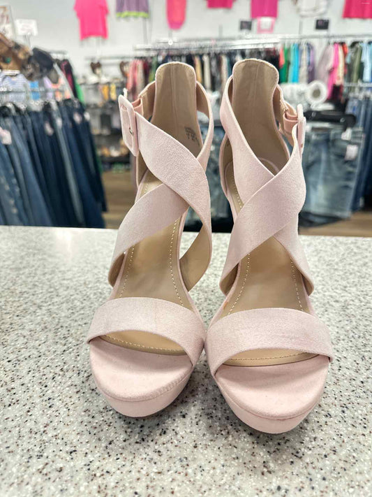 Dream Pairs Size 9 Light Pink NEW Faux Suede 5" High Platform Wide Strappy Heels Sandal