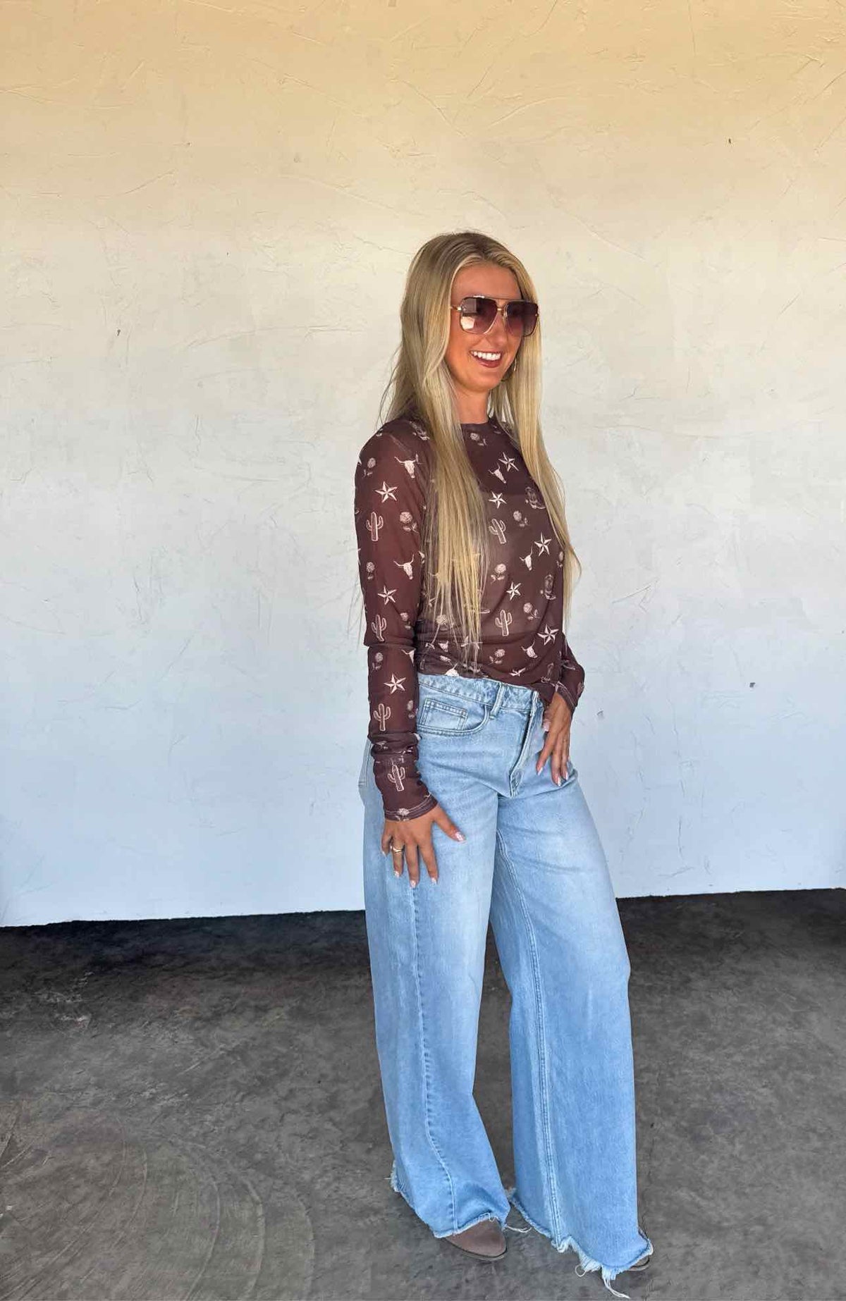 Desert Dreams Dress It Up Mesh Long Sleeve Top