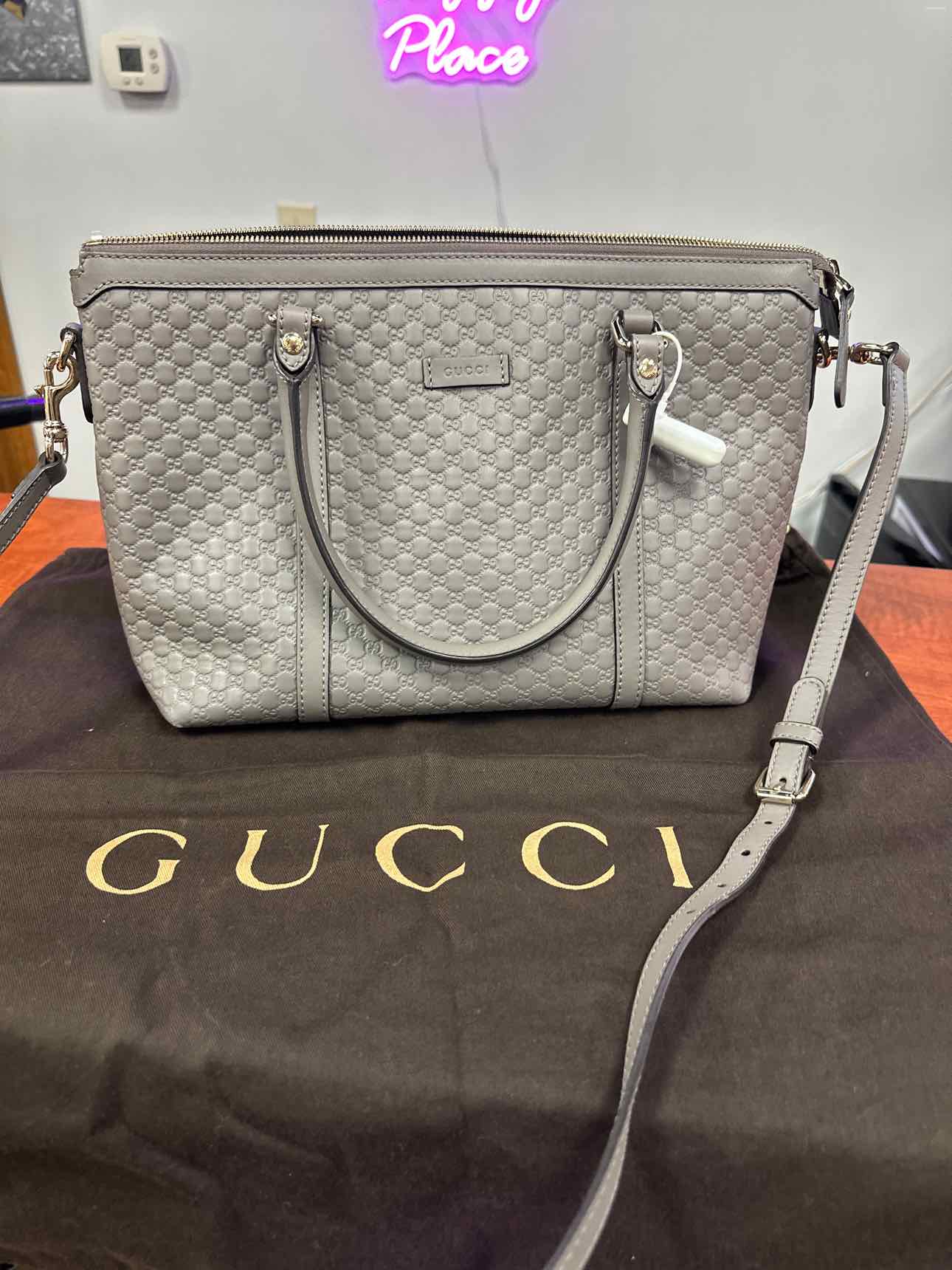 Gucci Size Microguccisima Leather Gray Shoulder Bag Handbags