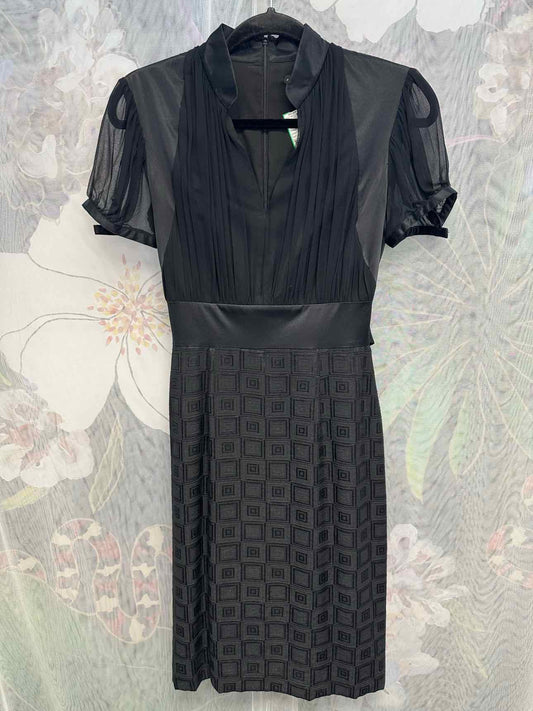 Antonio Melani Sheer Short Sleeve Textured Belted Skirt Size 2 Black Dress