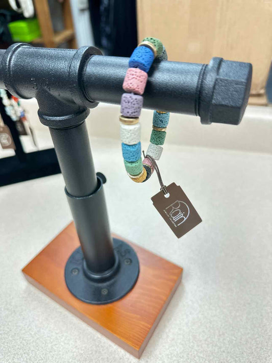 Volcanic Barrel Bead Multi Color Stretch Bracelet