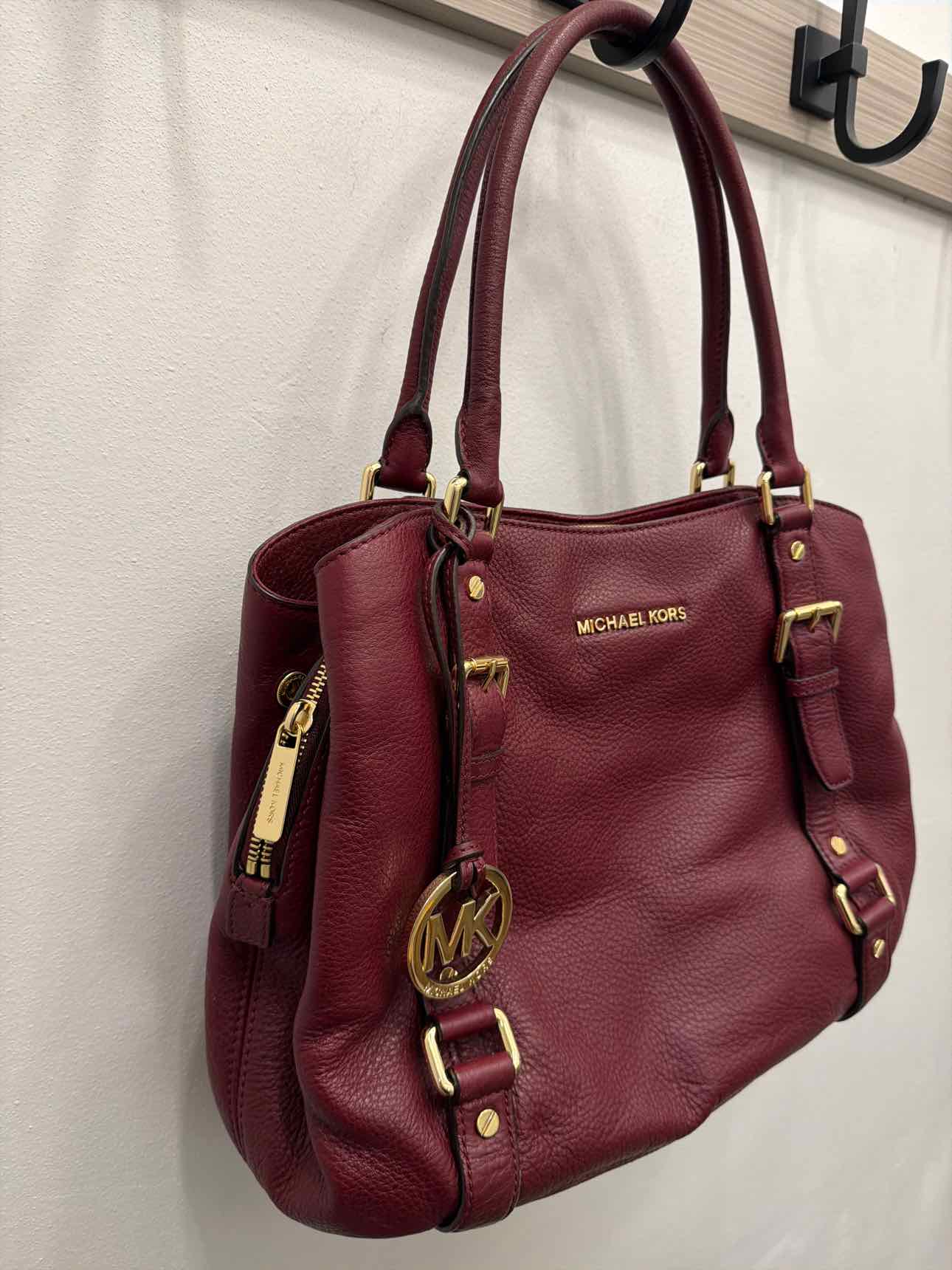 MICHAEL KORS Bedford Pebble Leather Satchel Maroon Handbags