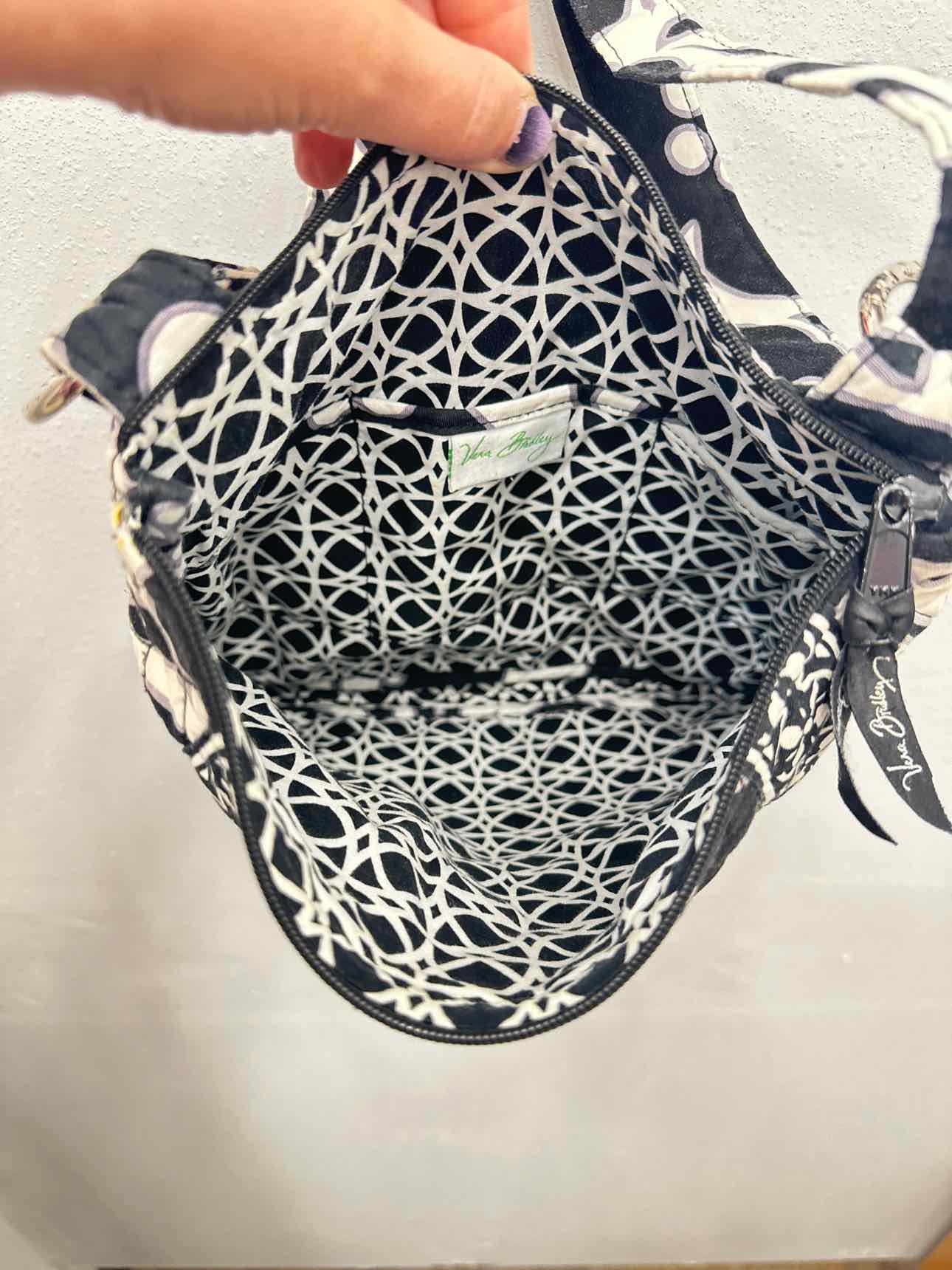 Vera Bradley Night and Day Floral Print Messenger Crossbody Black White Handbag