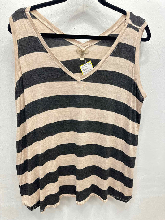 Bordeaux Size XL Sleeveless Striped Vneck Tank Tan/Black Top