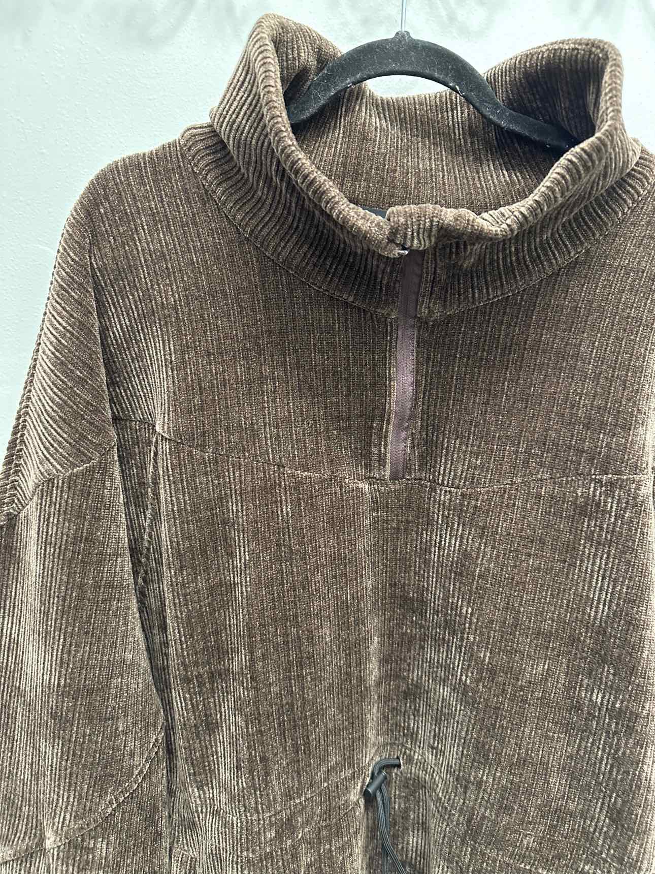 White Birch Velour Ribbed Mock Neck Oversize Drawstring 3X Brown sweat shirt