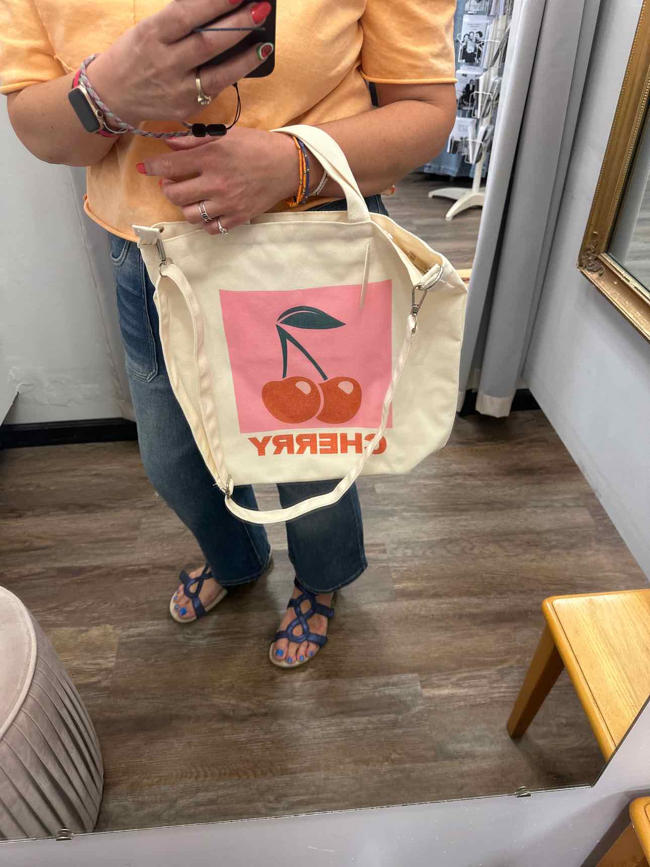 Cherry Graphic Print Shopping Tote Book Bag Handbag