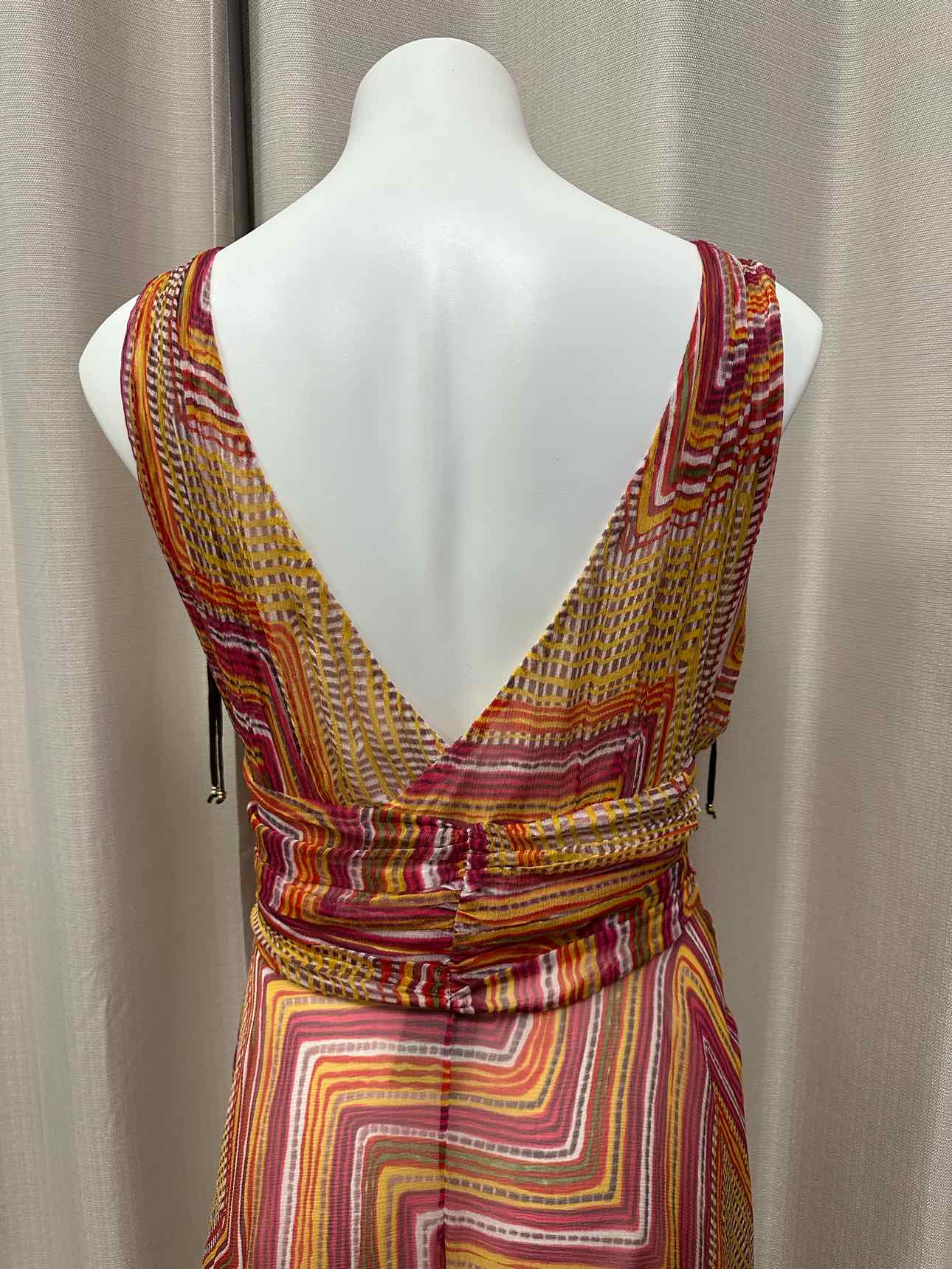 Karen Millen 100% Silk Plunge Surplice Sleeveless Shift 10 Orange/Pink Dress