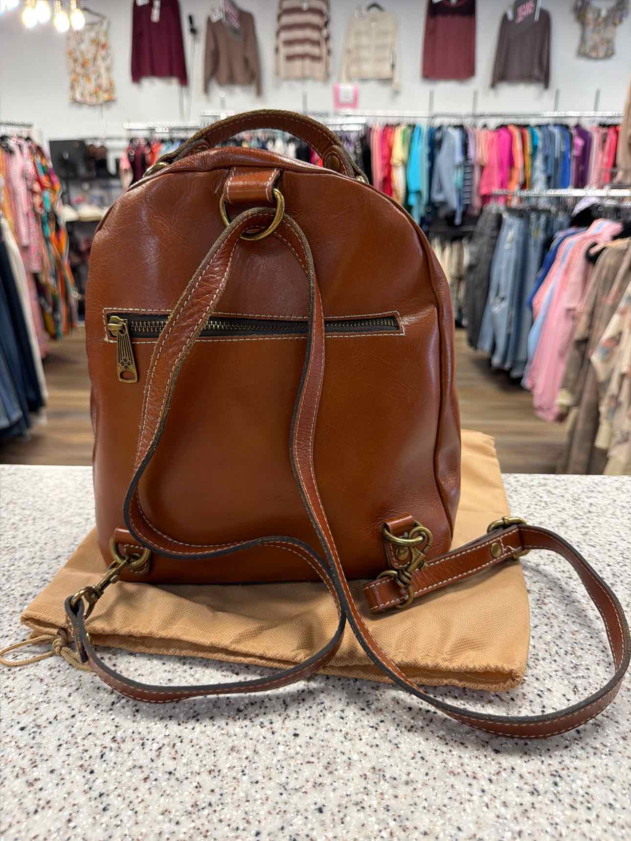 Patricia Nash Small Brown Cognac Leather Montioni Covertible Backpack
