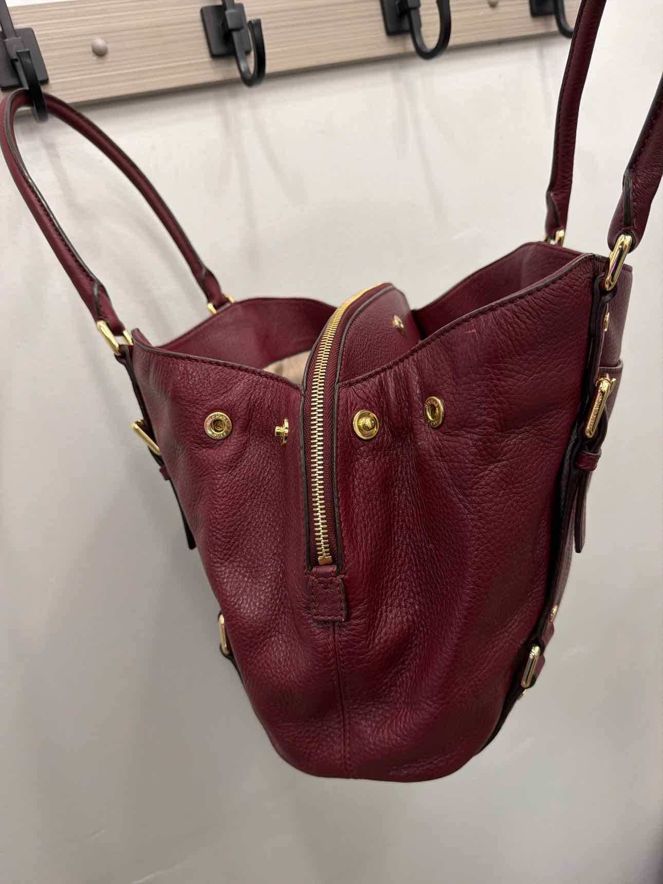 MICHAEL KORS Bedford Pebble Leather Satchel Maroon Handbags