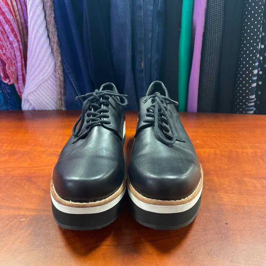 PMK Shoes Handcrafted Black Leather Oxford-Style Sneakers Size 38