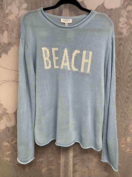 Gilli 'Beach' Knit Oversize Lightweight Size Medium Light Blue and White Sweater