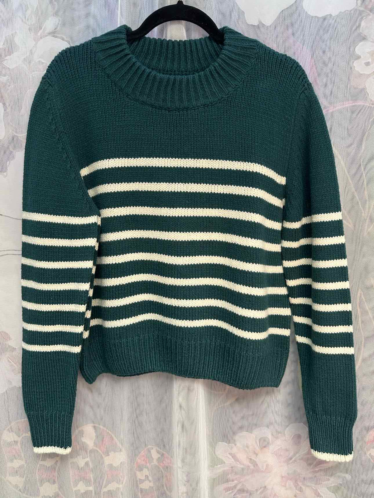 Faherty Striped Heavy Weight Crewneck Sweater Size Large Evergreen Top