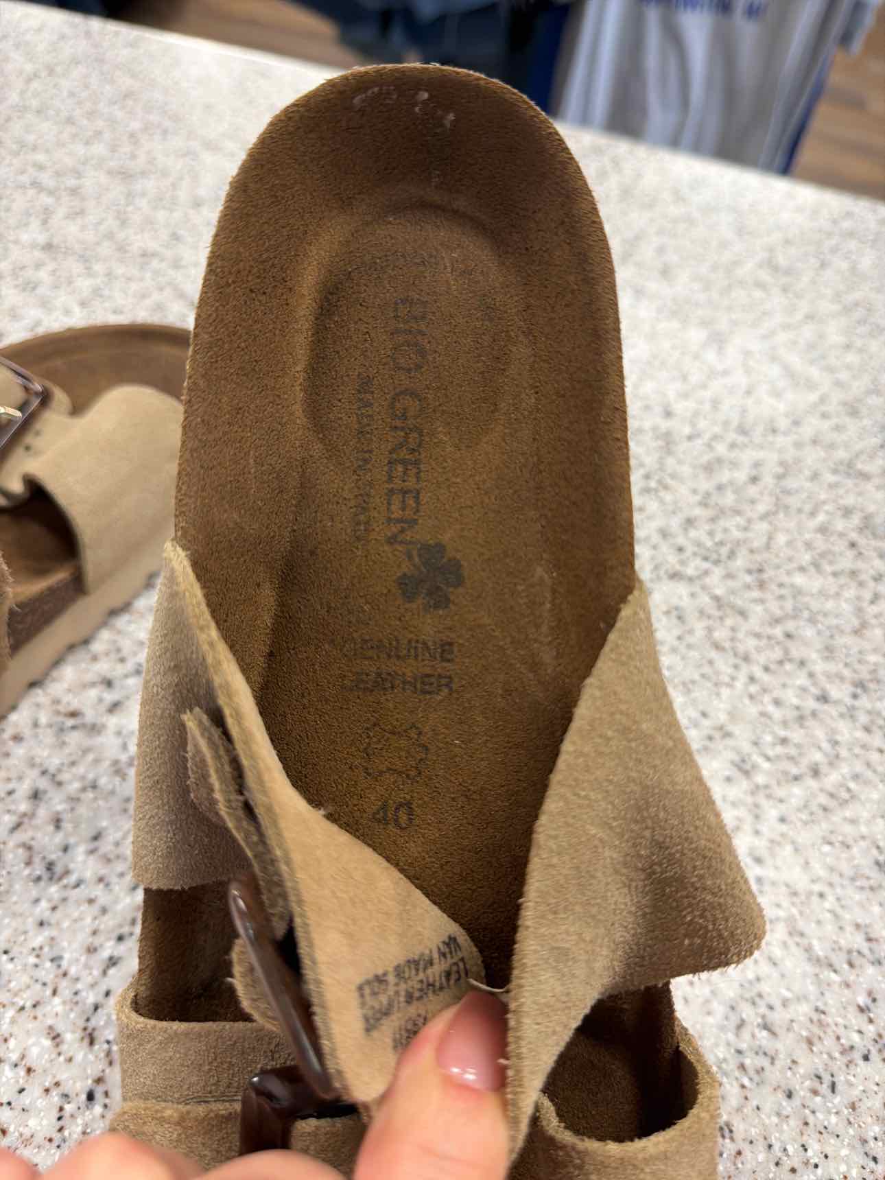 Bio Green Size 40 Suede Double Buckle Slide Cork Sandals Beige