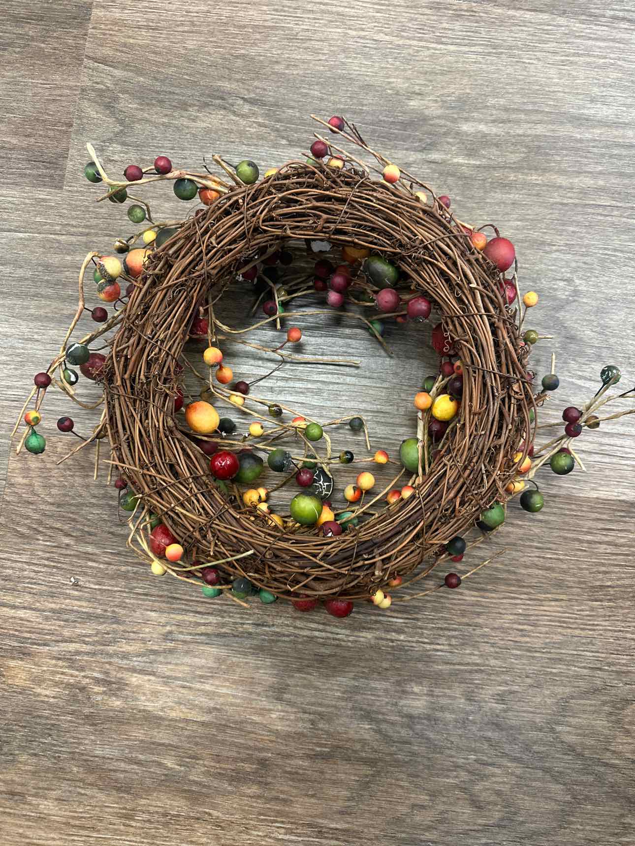 10" Green and Orange Fall Berry Grapevine Wreath Home Decor