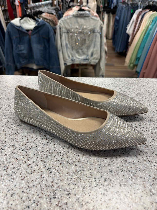 Mix No. 6 Silver Rhinestone-Covered Pointed-Toe Flats Size 8