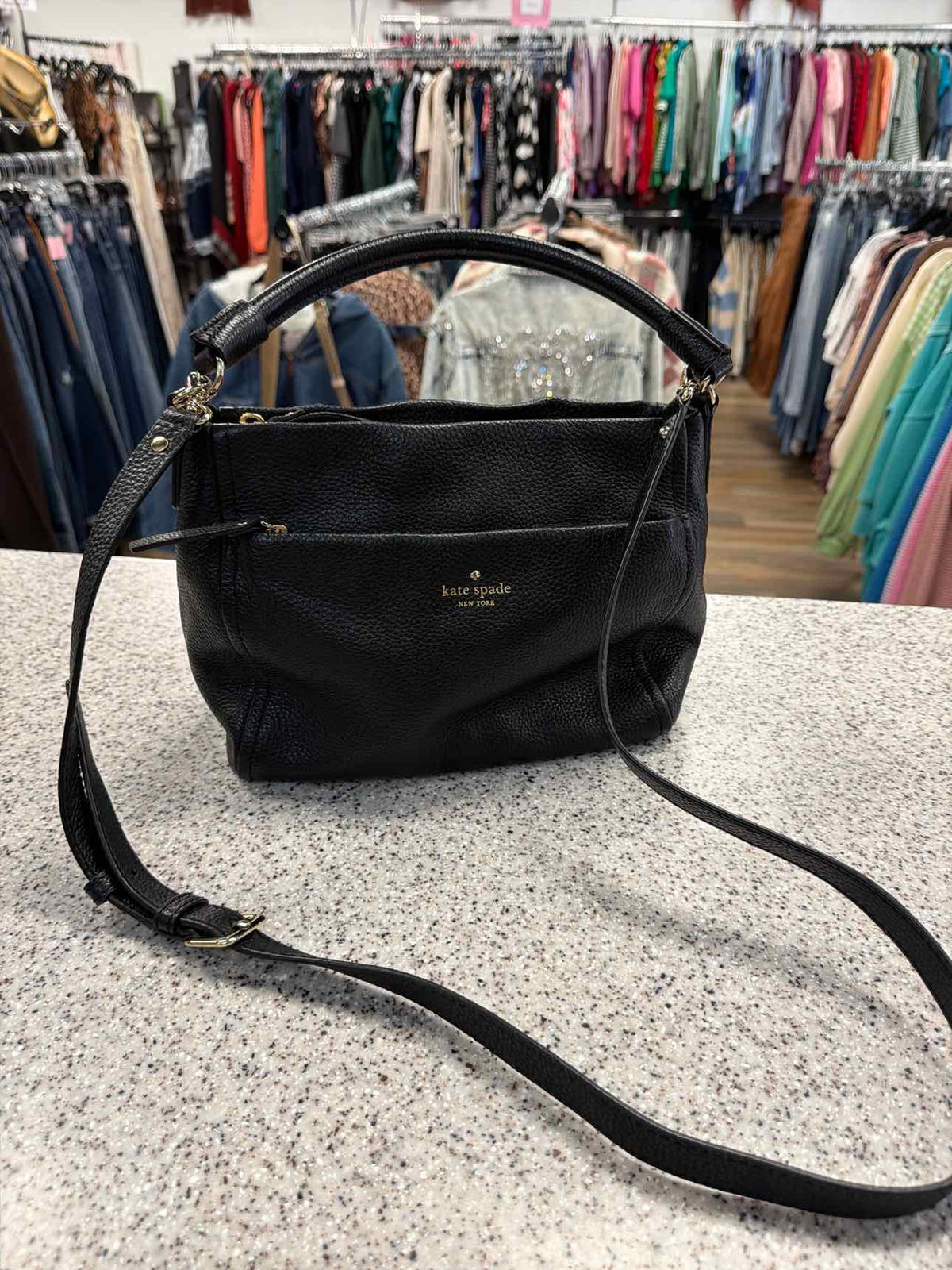 Kate Spade Little Curtis Pebbled Leather Hobo Top Handle Crossbody Black Handbag