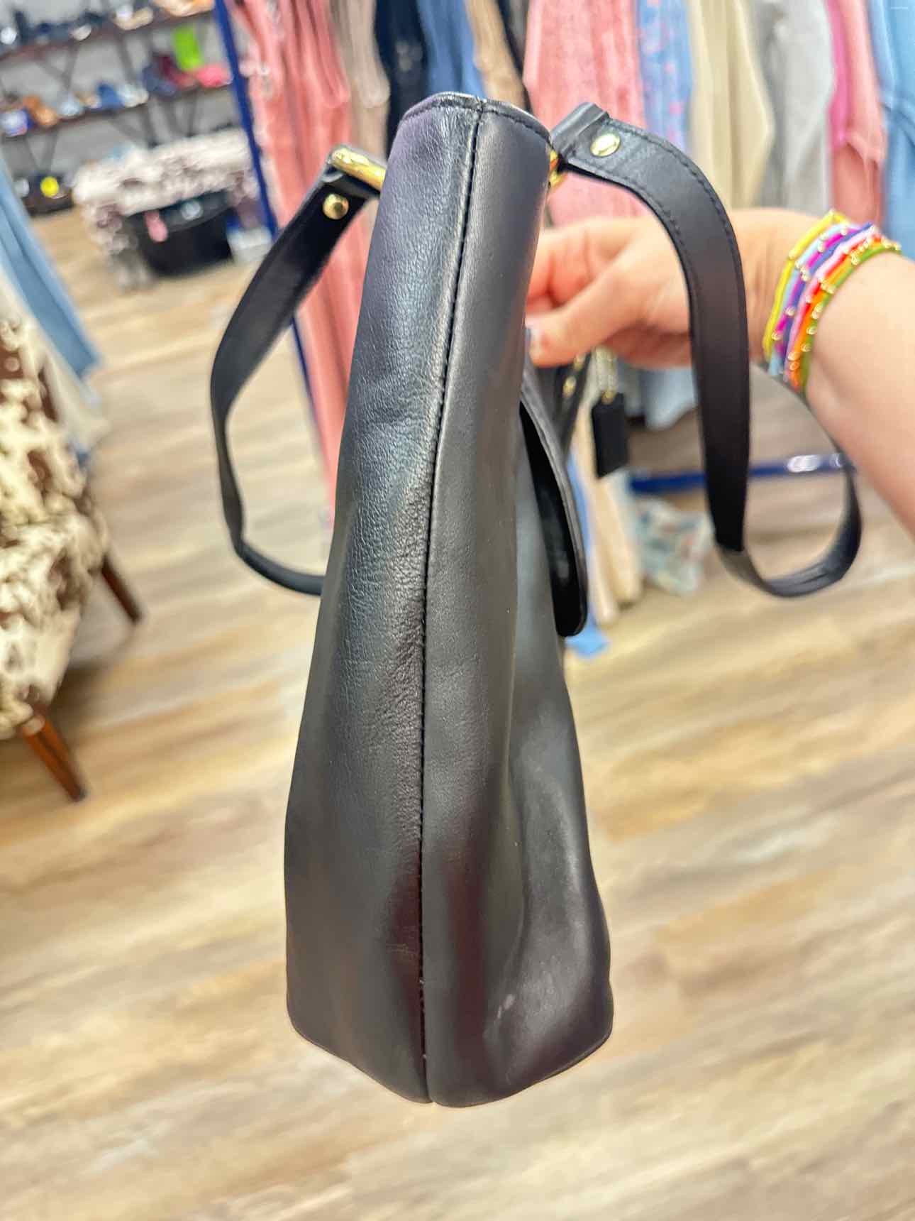 Coach Campbell Belle Carryall Leather Shoulder Bag with Buckle Black Handbags