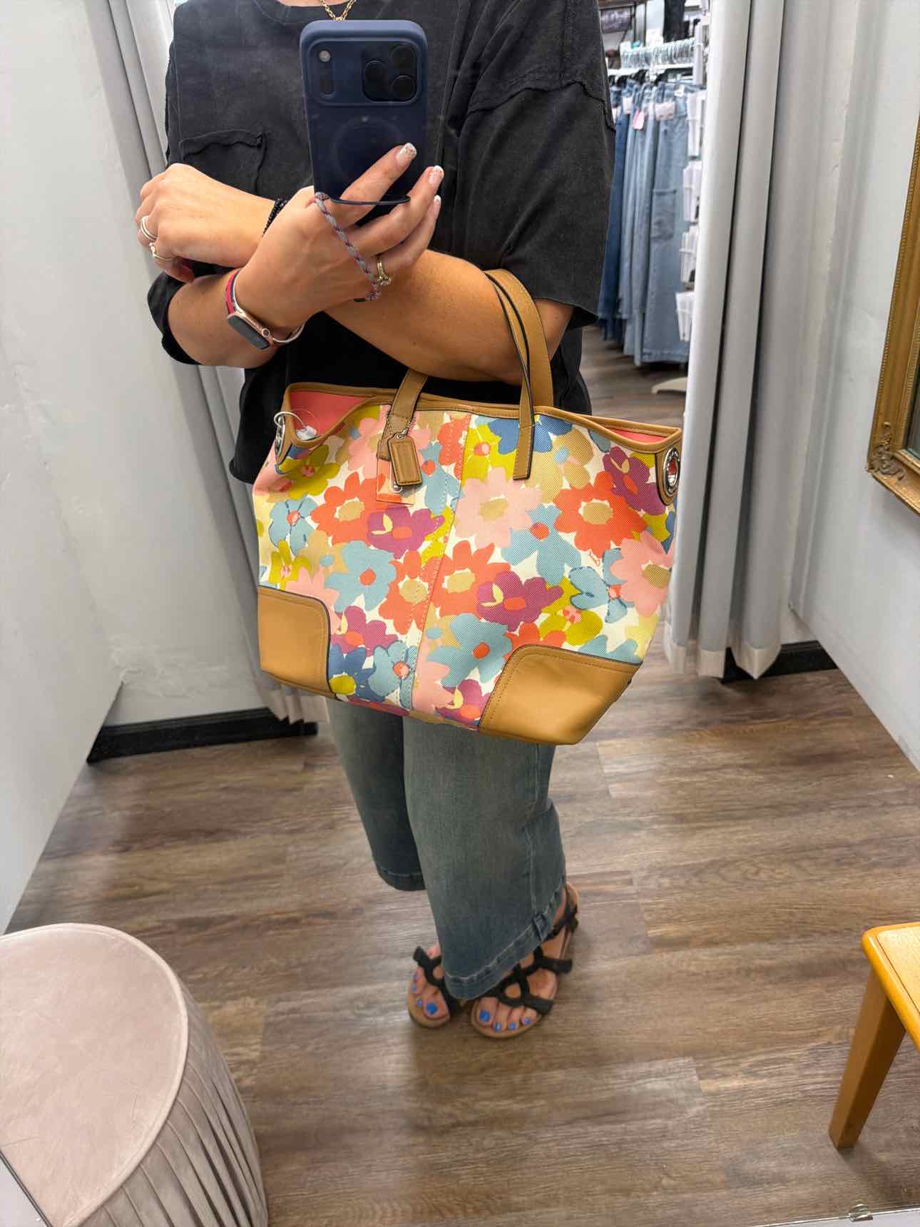 Coach Hadley Floral Print Duffle Tote Pink Blue Handbags