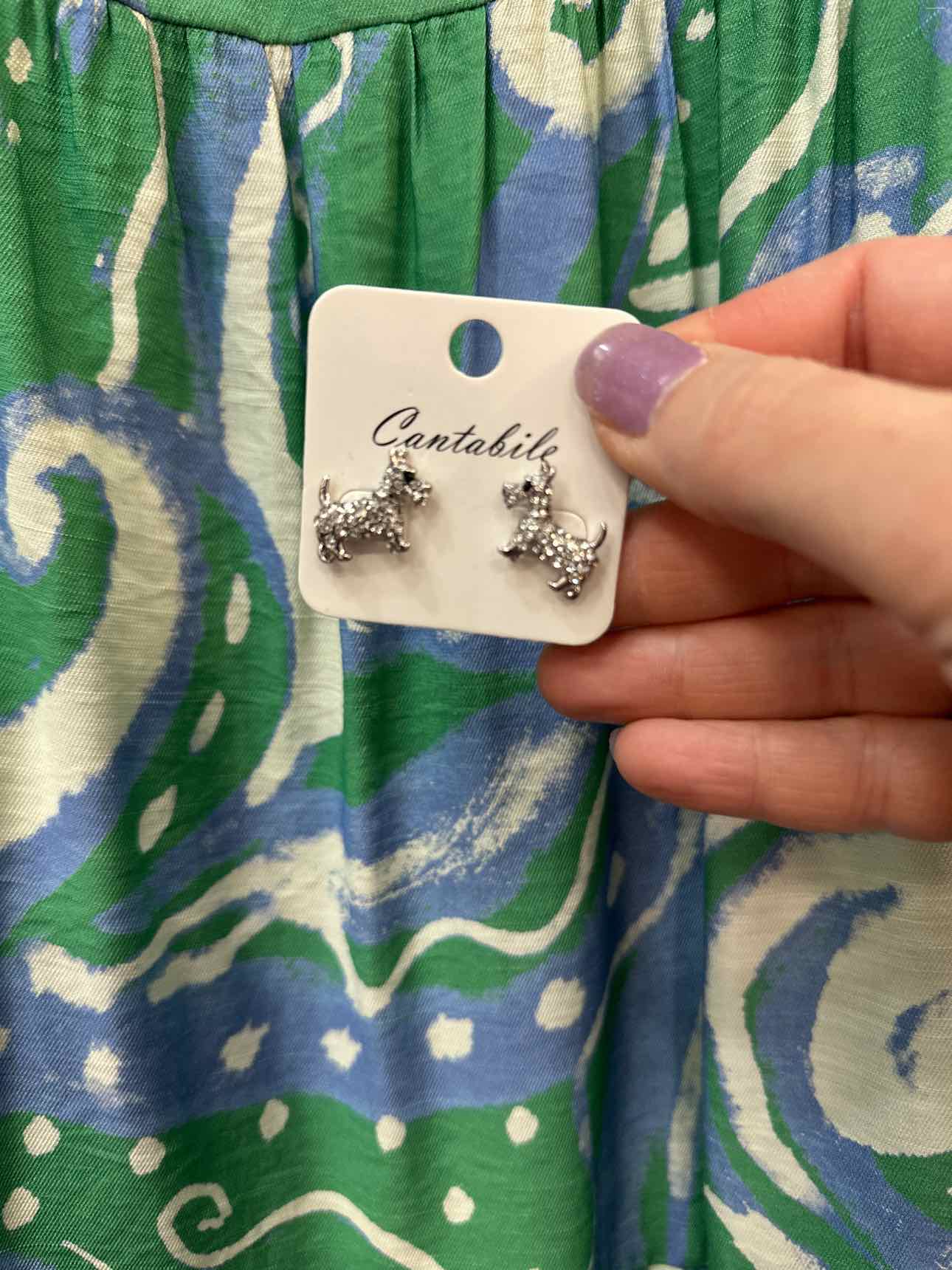 Dog Stud Earring Cubic Zirconia .5" Gold-Tone Earrings