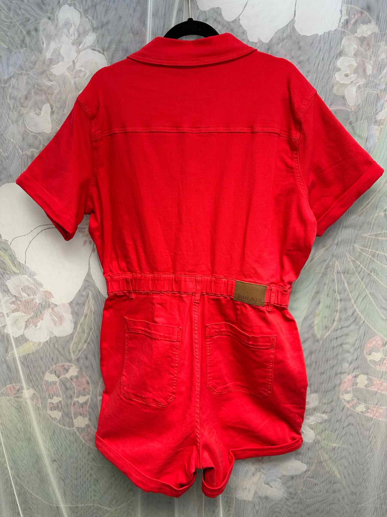 Judy Blue Button Up Short Sleeve Collared Size 1X Red Romper