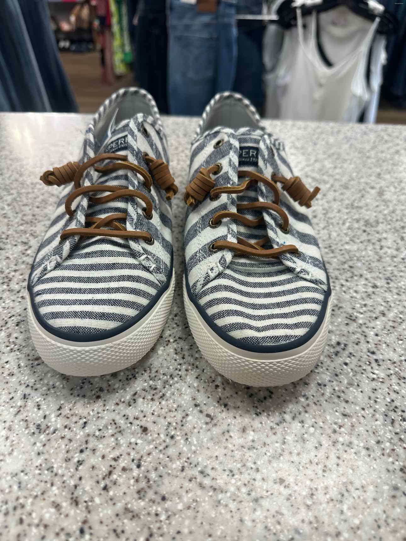 Sperry Size 10 NEW Woman's Seacoast Multi Stripe Classic Boat Navy White Shoes