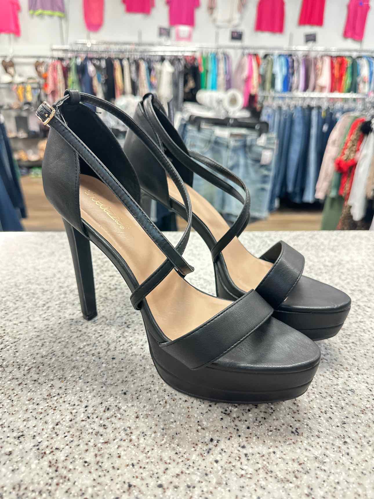 Shoedazzle Size 9 Black Faux Leather Platform Strappy 5" Heels Sandals