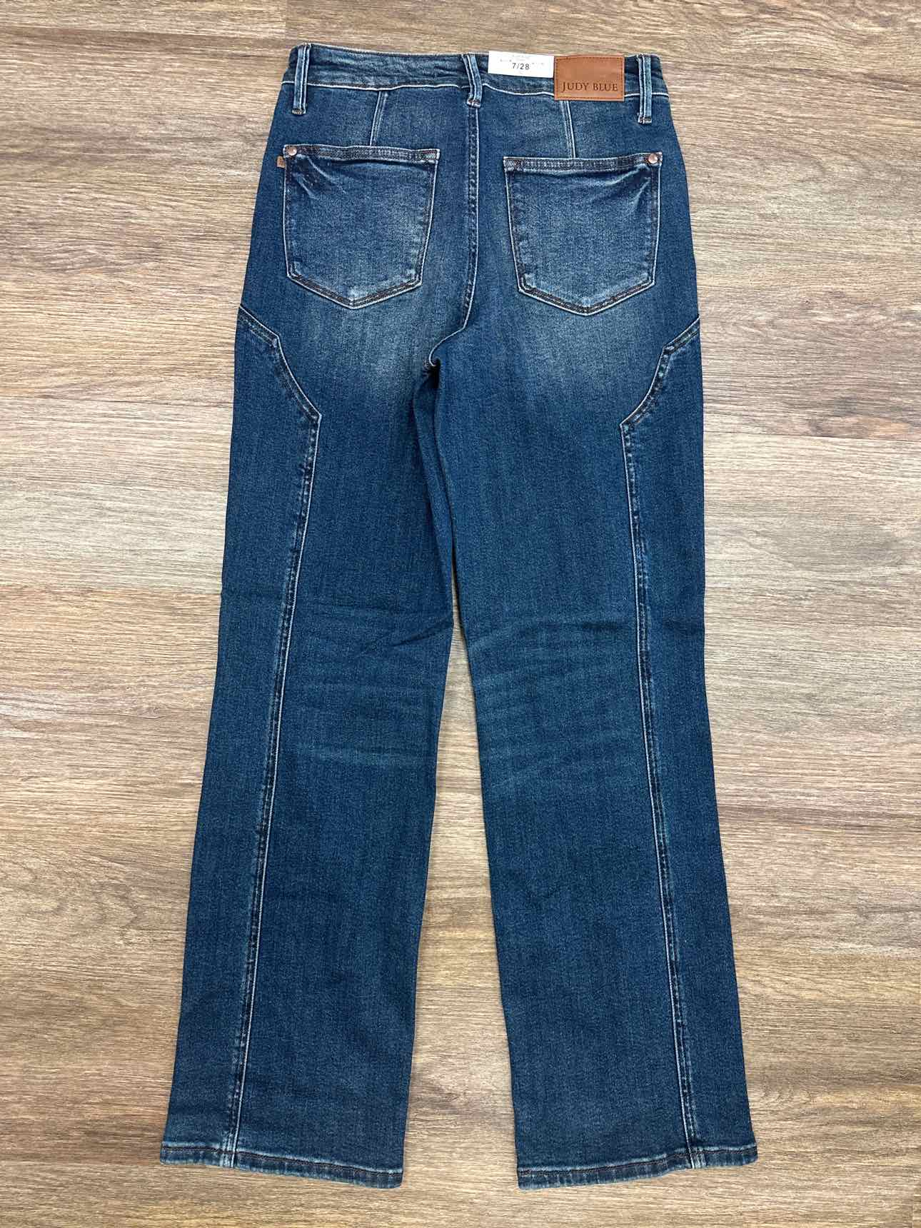 Judy Blue Midrise Straight Western Seam Detail Dark Wash Jeans