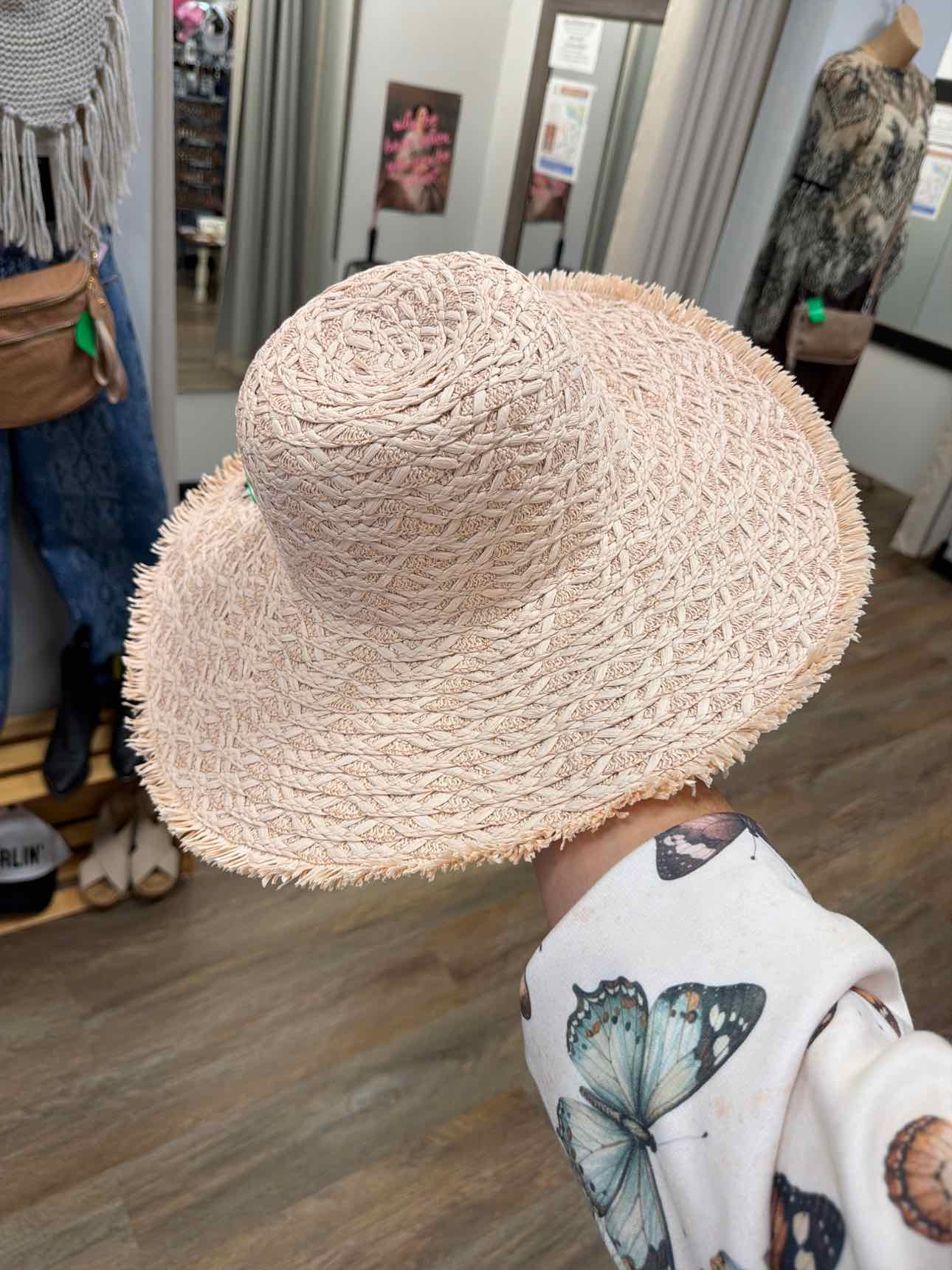 Straw Wide Brim Sun Hat Light Pink Hat NEW