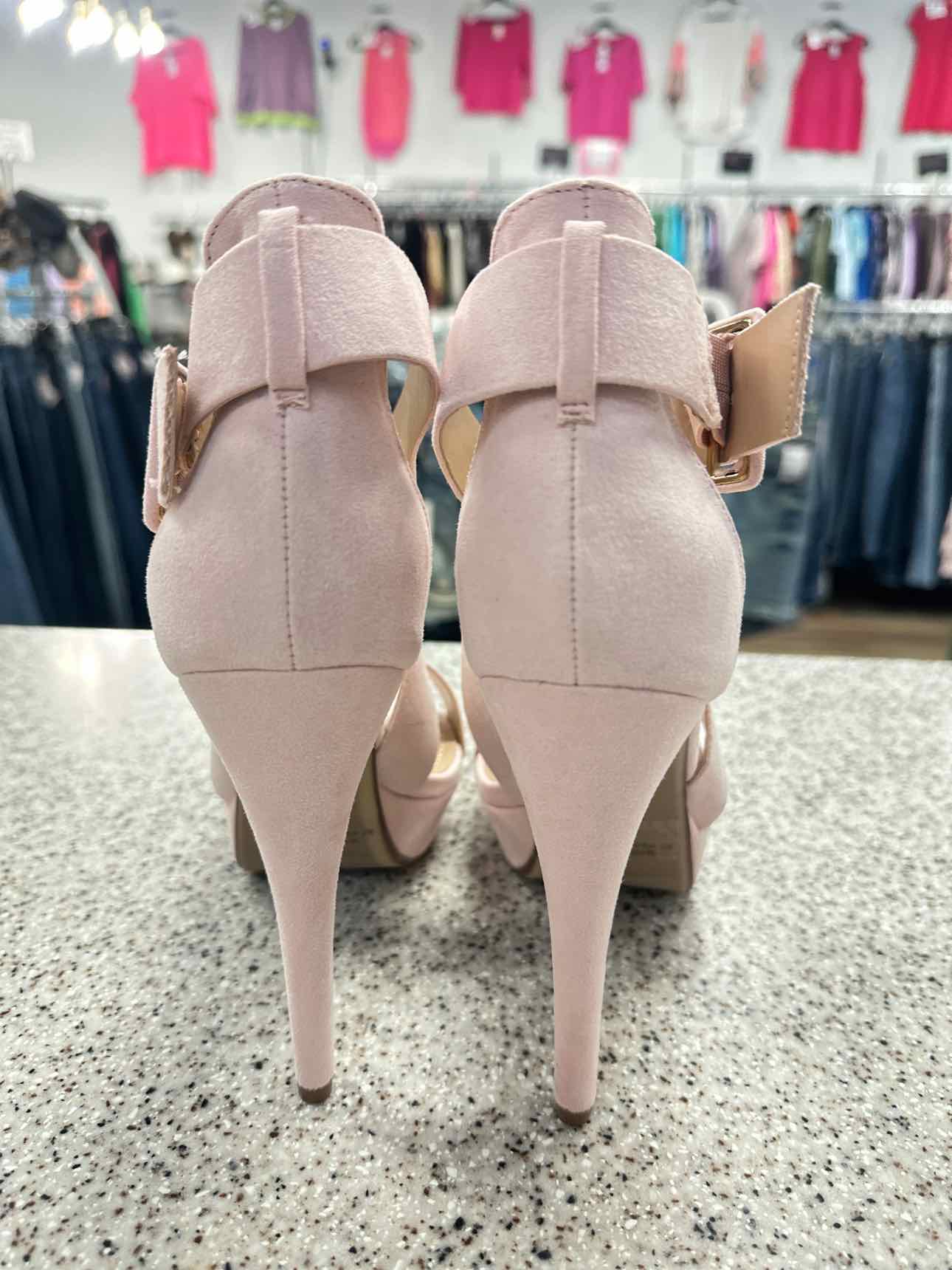 Dream Pairs Size 9 Light Pink NEW Faux Suede 5" High Platform Wide Strappy Heels Sandal