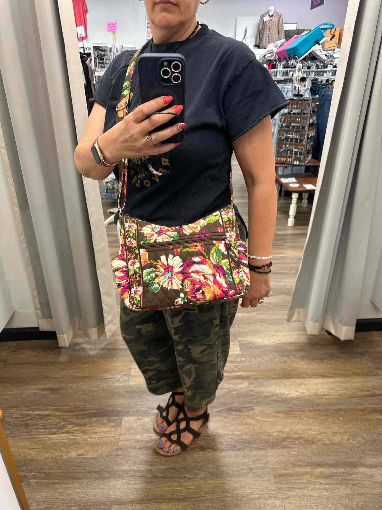 Vera Bradley English Rose On the Go Quilted Brown Floral Crossbody Handbags