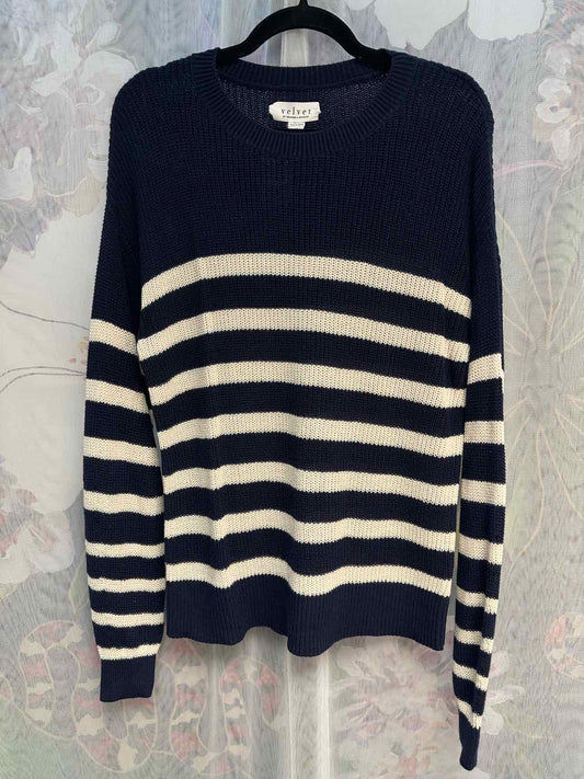 Velvet Striped Heavy Weight Long Sleeve Size Medium Navy/White Sweater