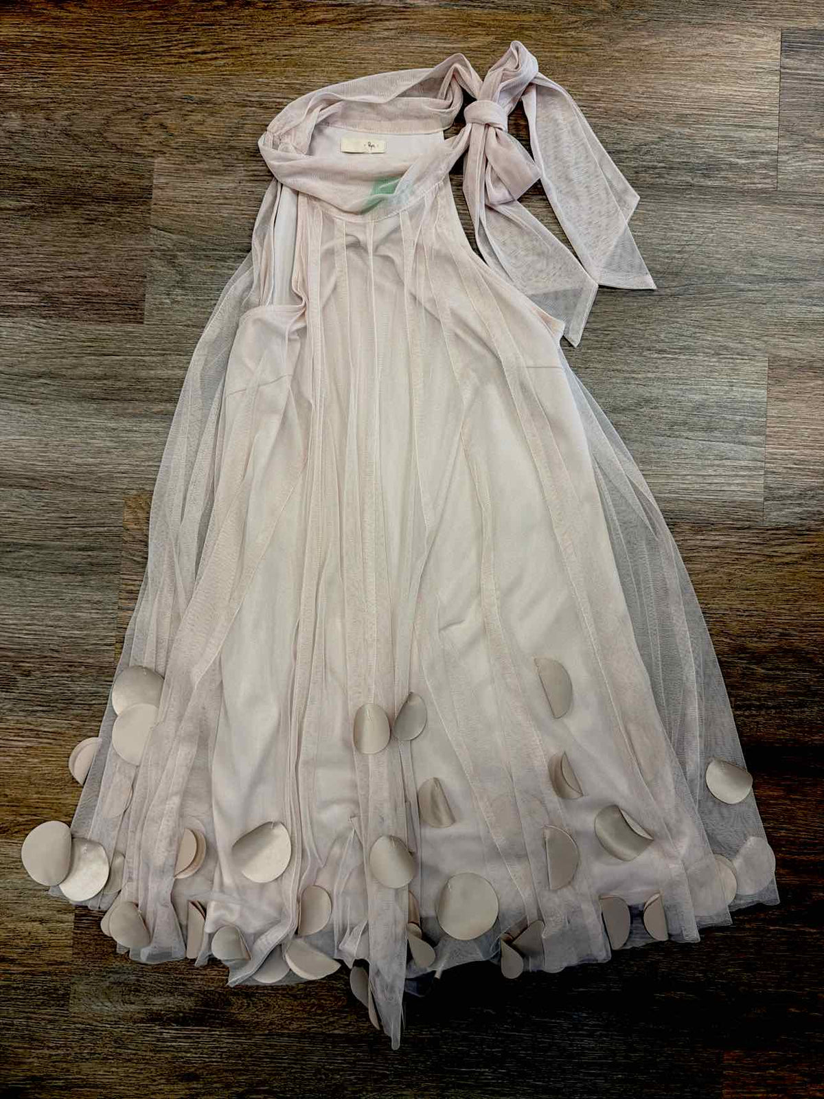Ryu Size S/M Tulle Overlay Sleevelss Dot Beige Dress