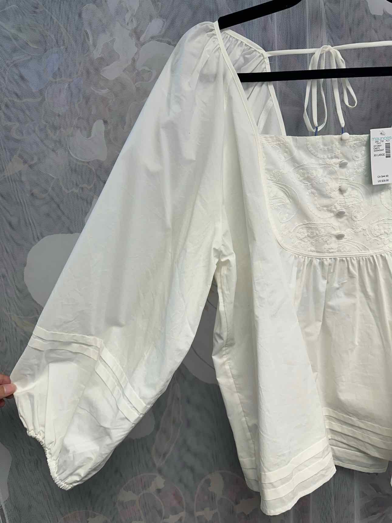 Maurices NEW NWT 100% Cotton Puffy Long Sleeve Square Neck Blouse 2X White