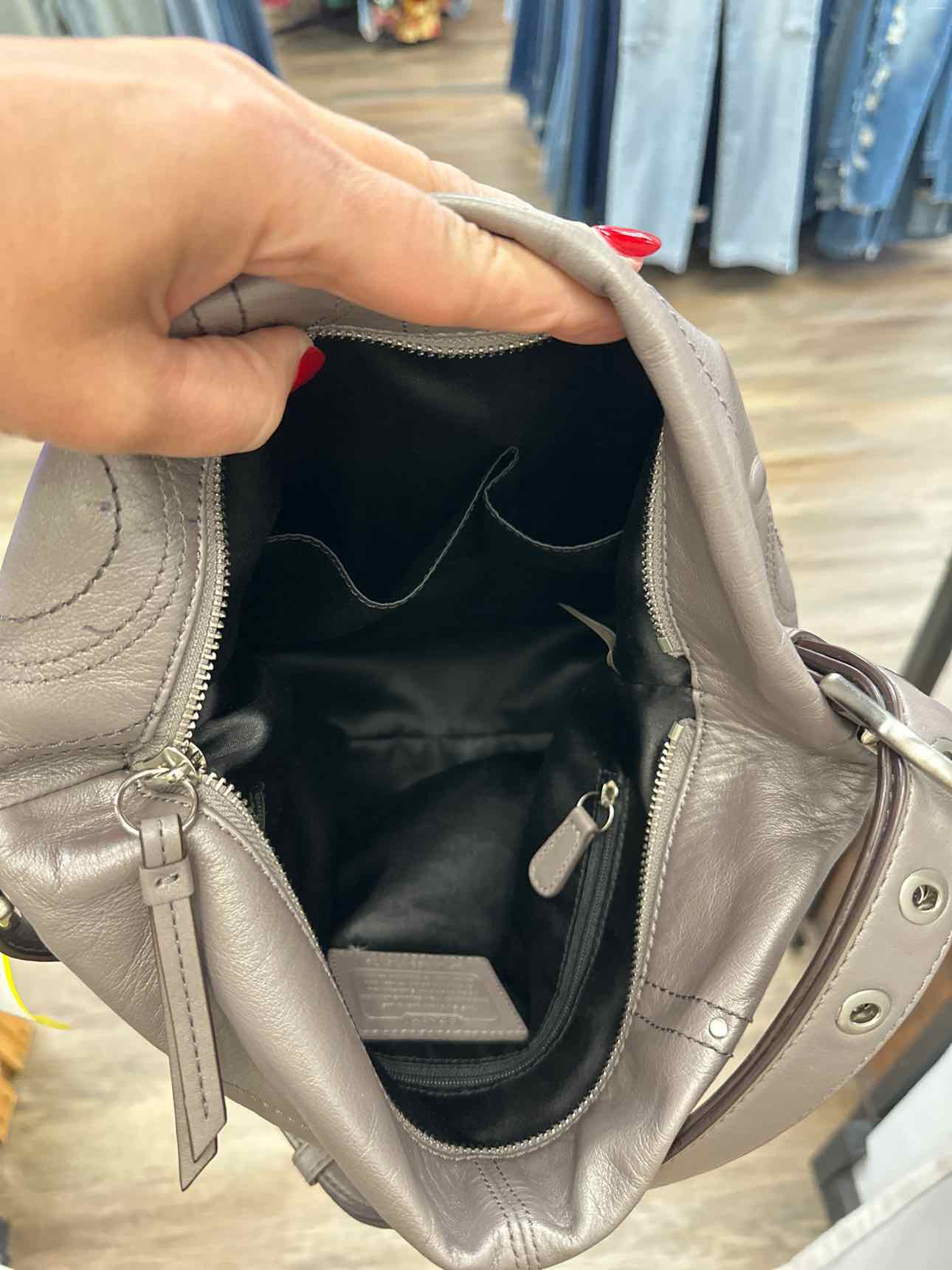 Coach Studded Applique Duffel Hobo Grey Leather Shoulder Handbag