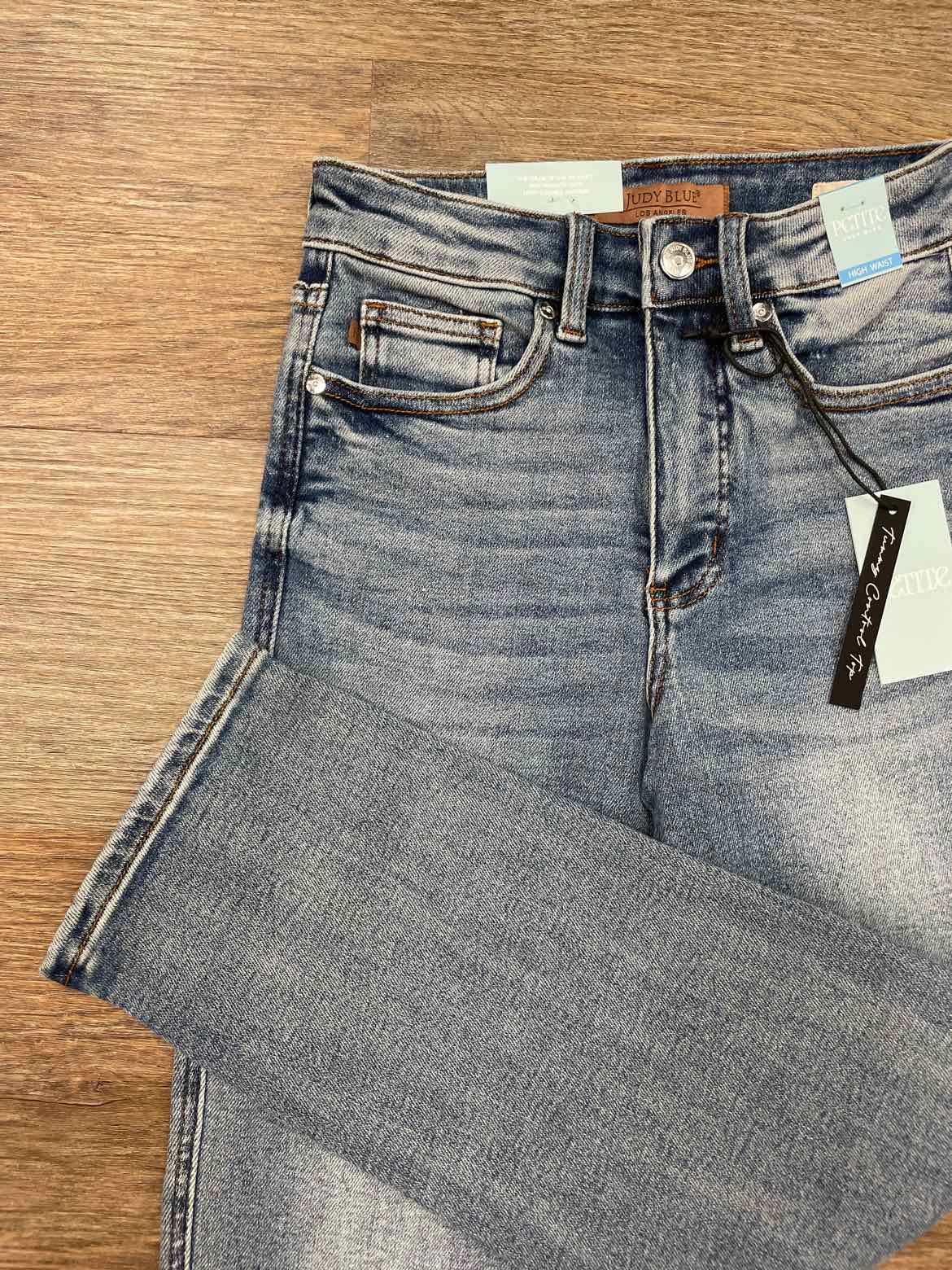Judy Blue High Waist Petite Peggy Ankle Straight Break Through Blue Jeans