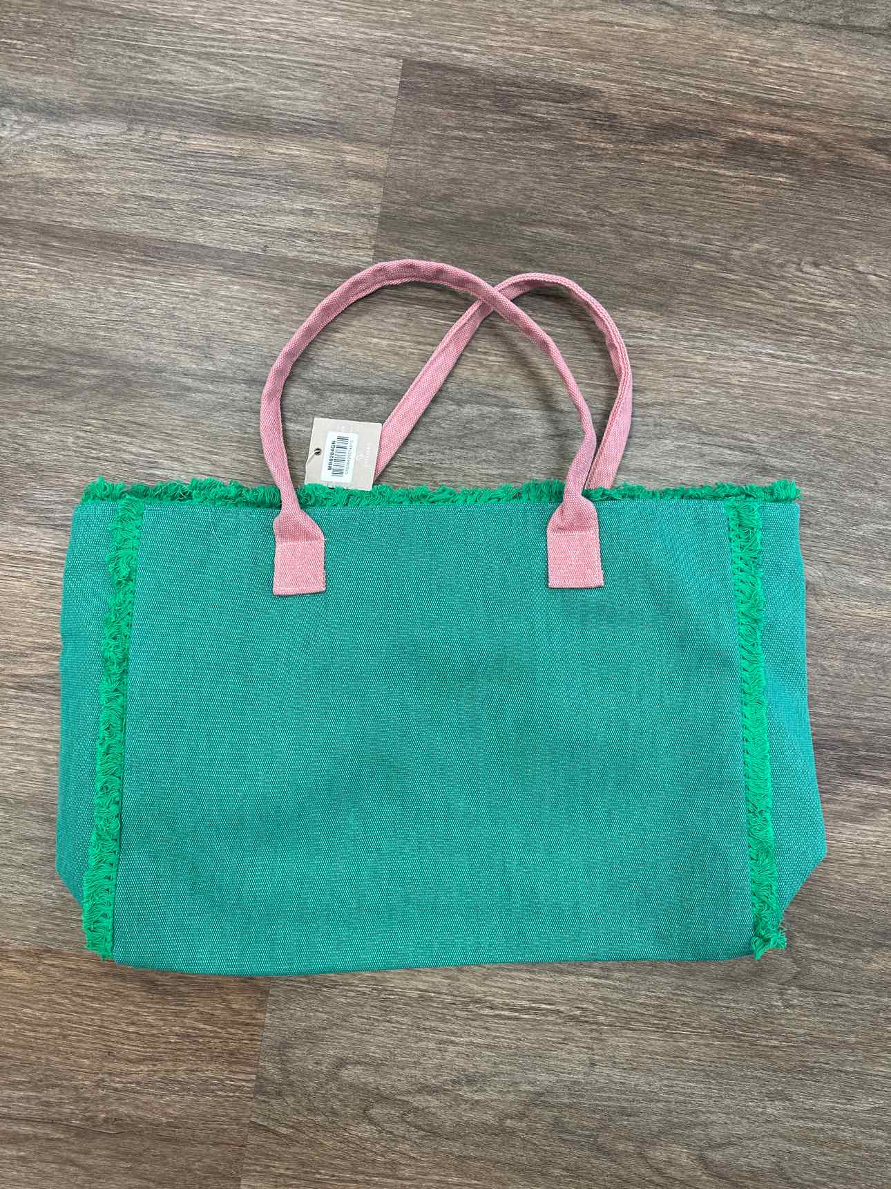 Summer Canvas Beach Tote Large Green and Pink Handbag