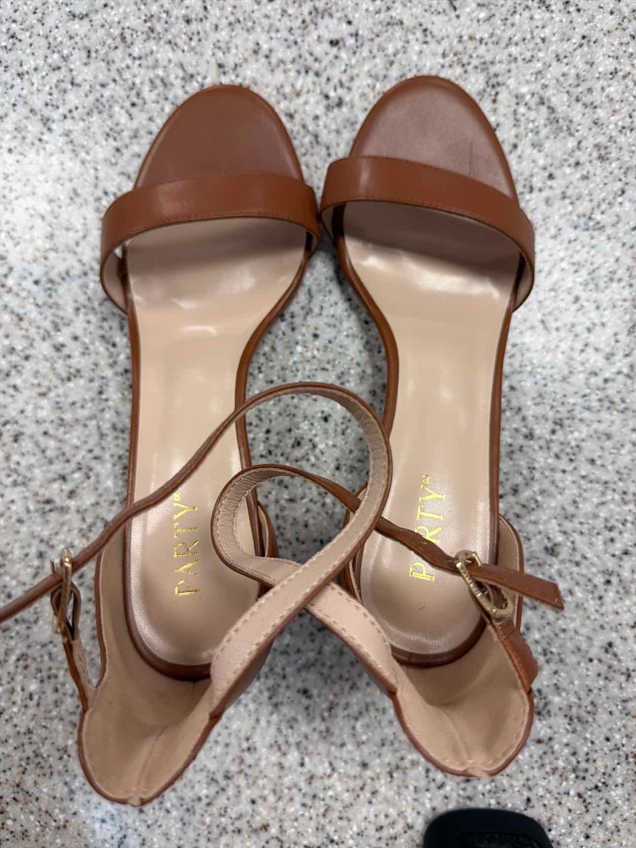 Party Size 9 NEW Faux Leather Ankle Strap Block Heel Brown Sandals