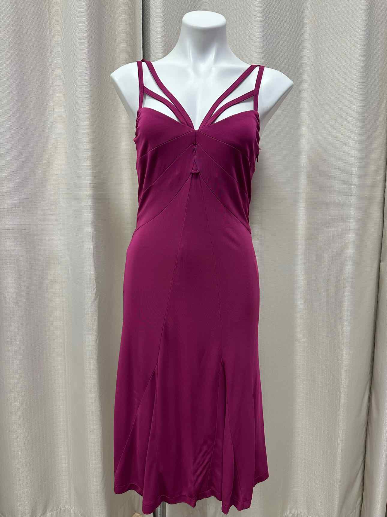Karen Millen Strappy Stretch Bodycon Flowy Hem Size 10 Fuchsia Dress