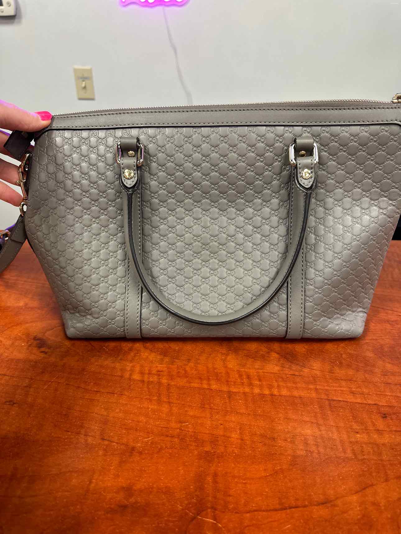Gucci Size Microguccisima Leather Gray Shoulder Bag Handbags
