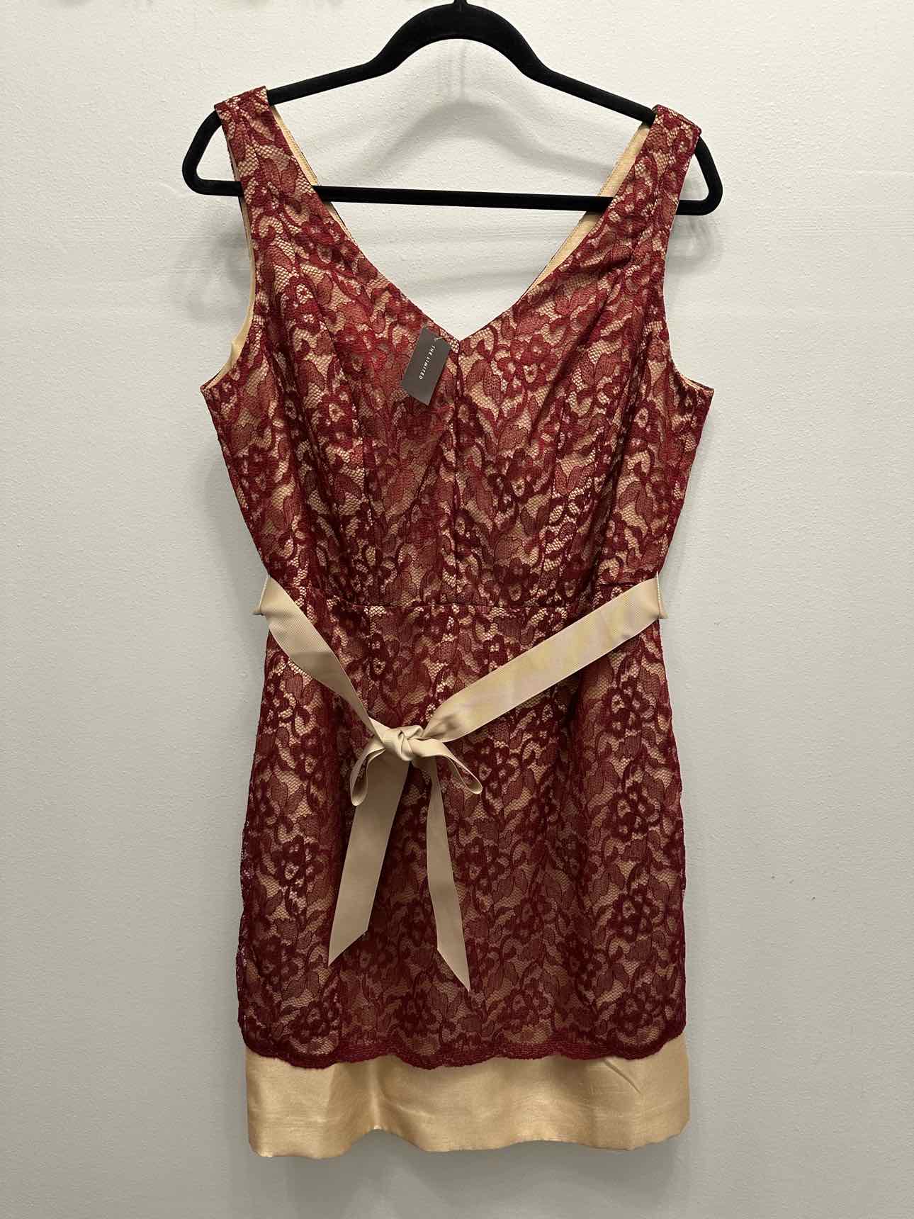 The Limited NEW NWT Lace Overlay Ribbon Belted Plunge V-Neckline 12 Red Dress