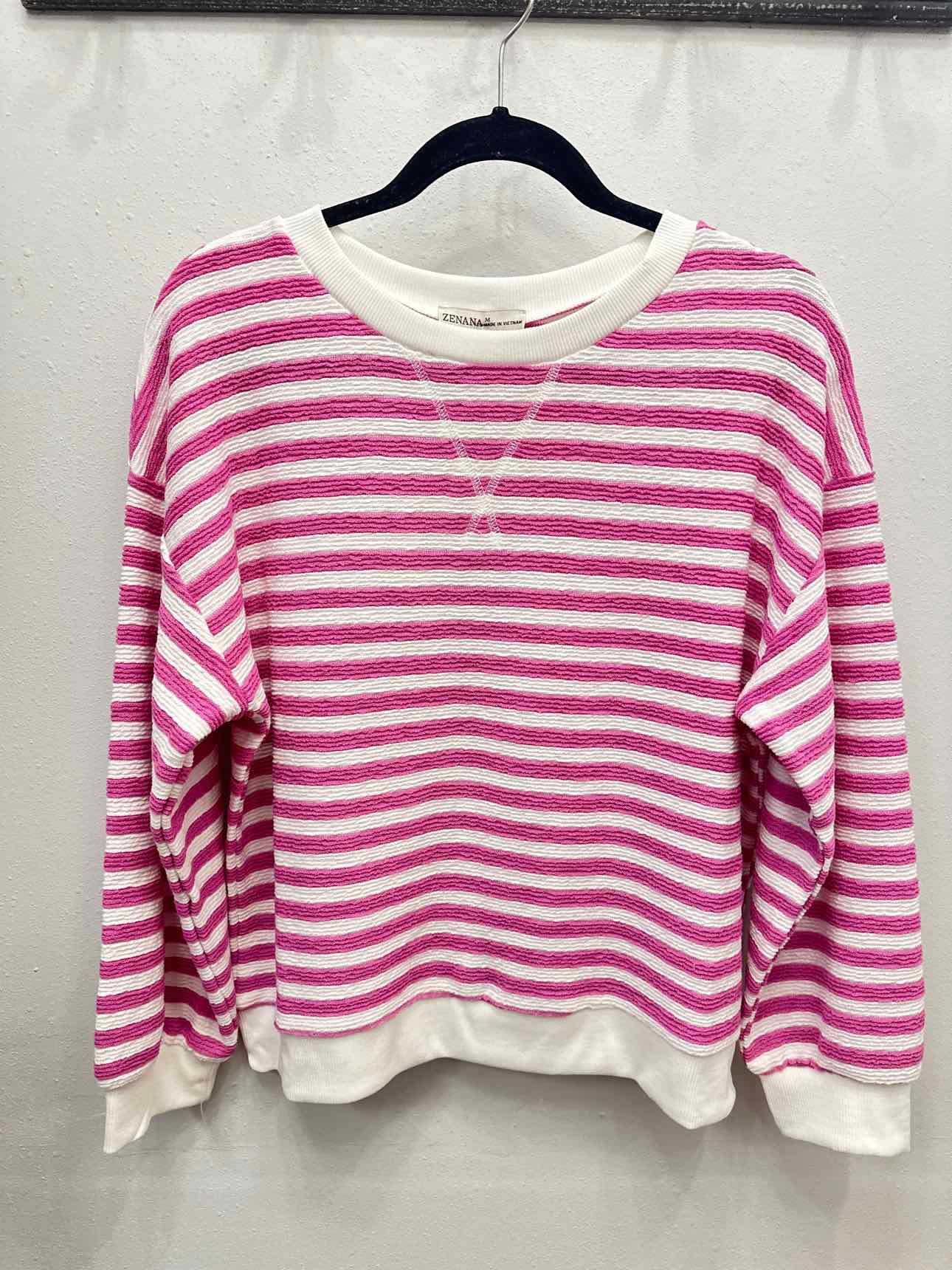 Zenana Textured Striped Long Sleeve Top