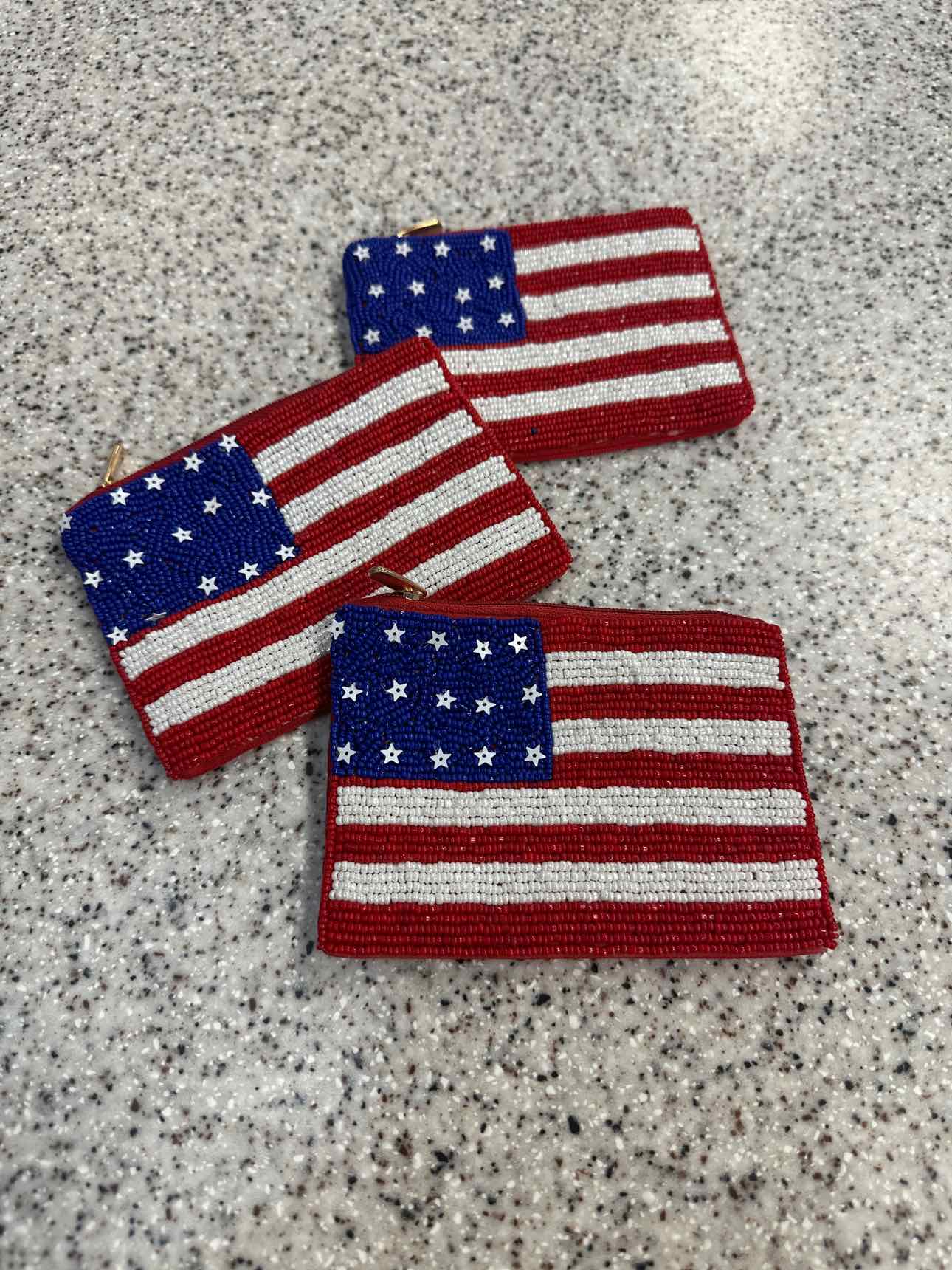 American Flag Seed Beaded Canvas Wallet