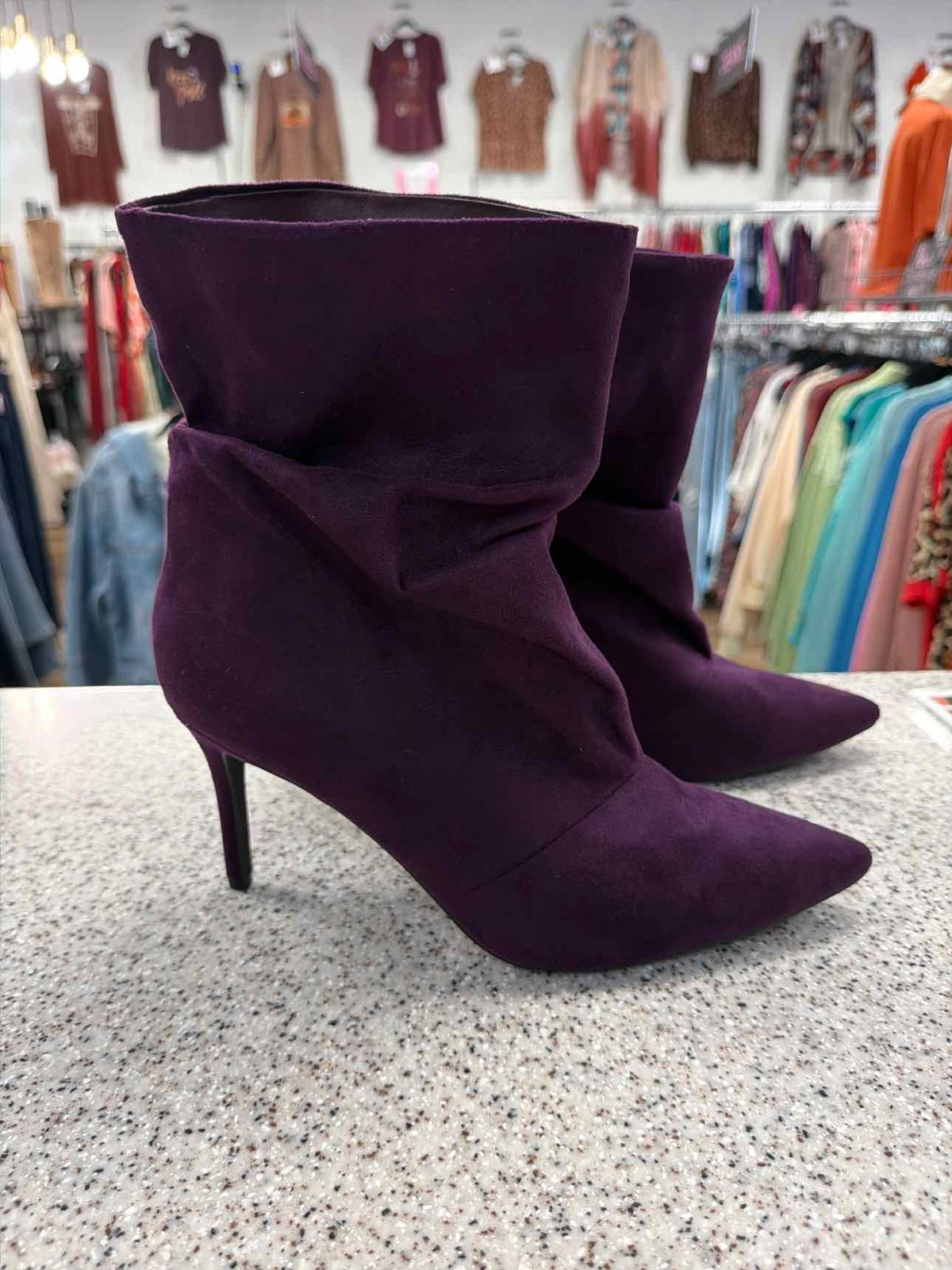 ShoeDazzle Rich Purple Faux-Suede Slouchy Stiletto Boots Woman's Size 9