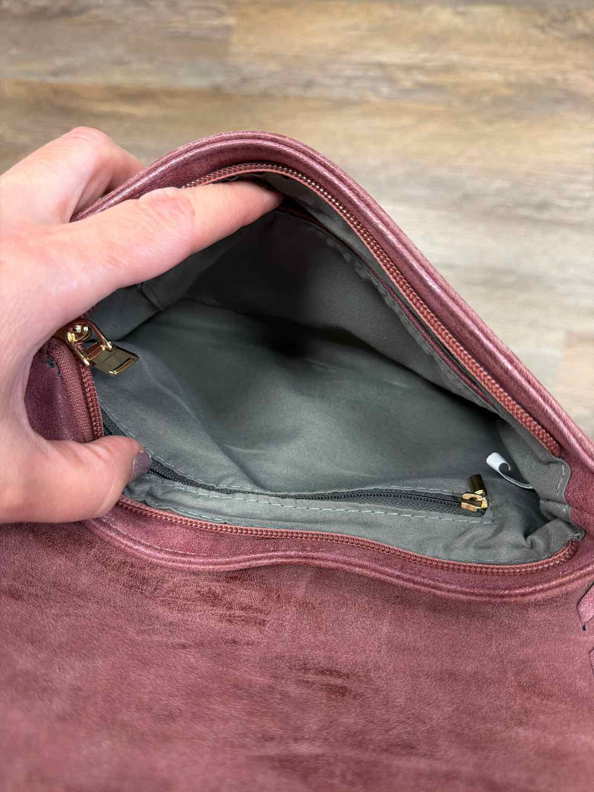 Mauve Faux Leather Clutch Whipstitched Edge