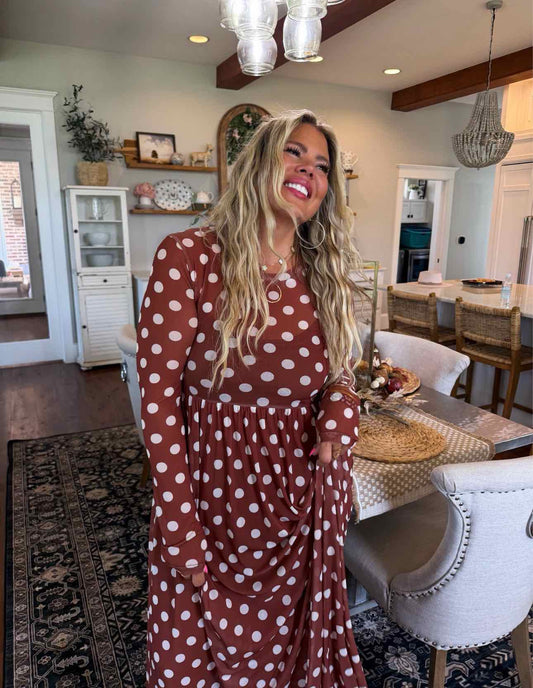 Countryside Print Mesh Dress Long Sleeve Maxi